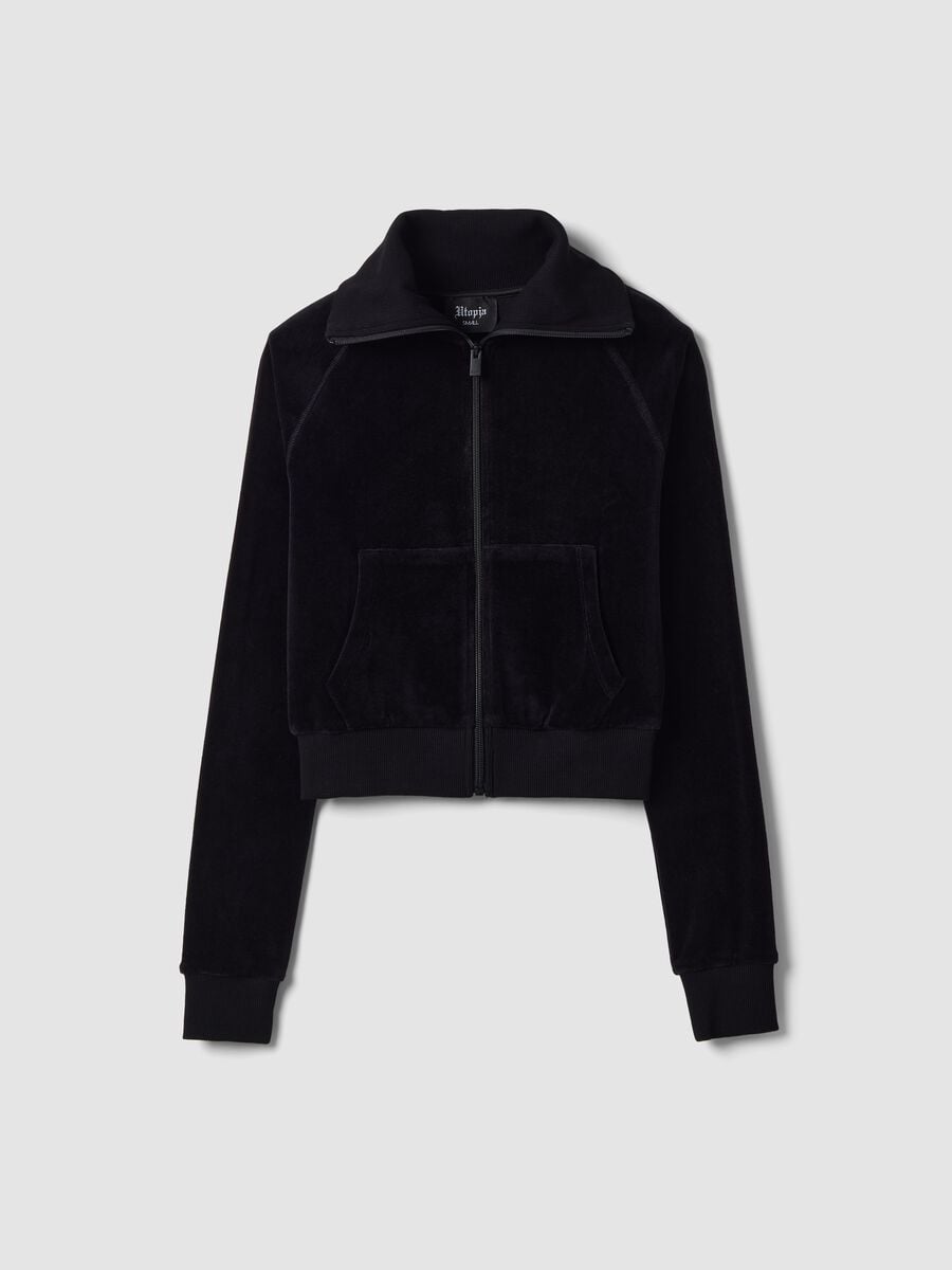 Velour Jacket Black Logo Strass_0
