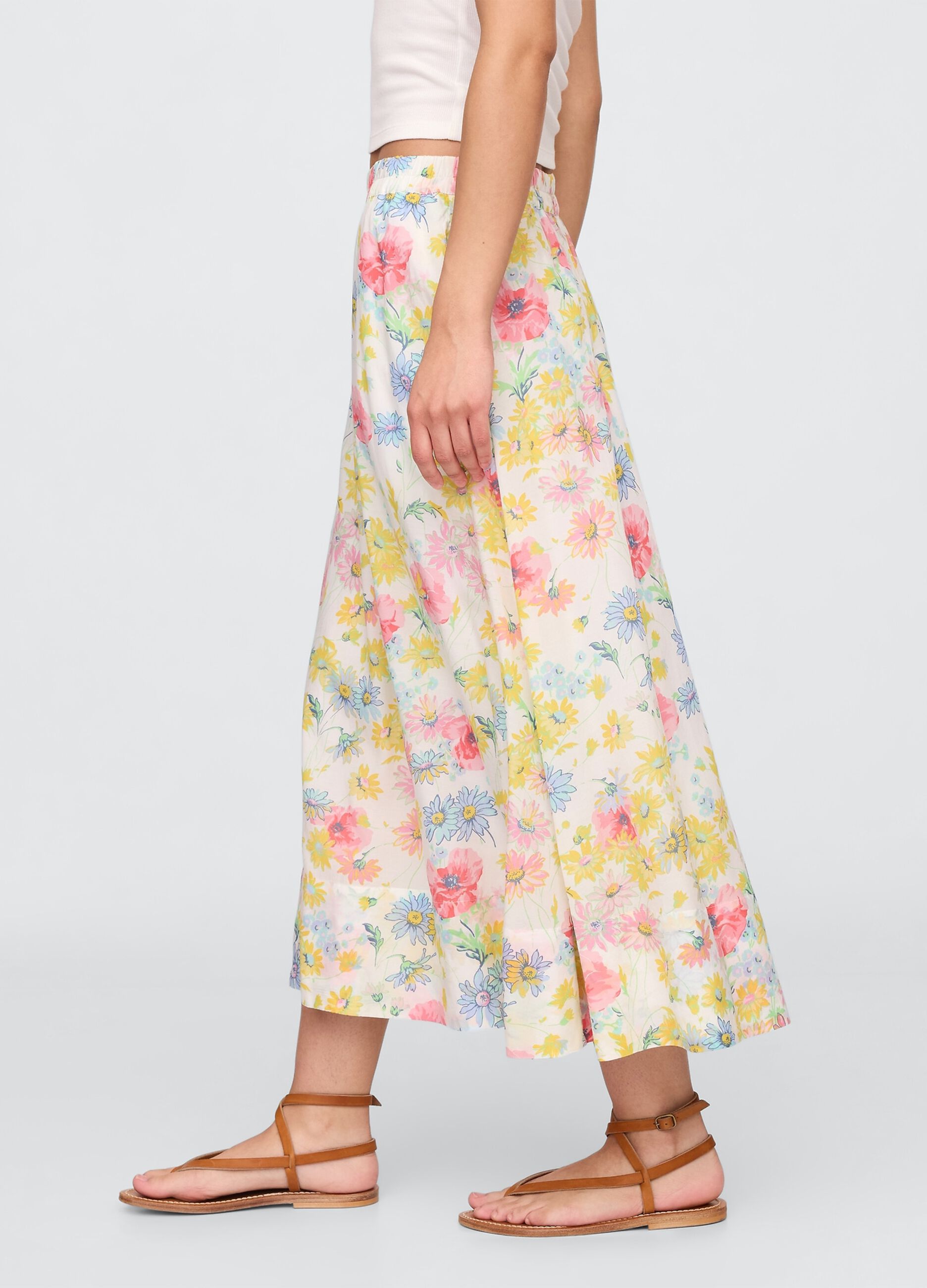 Multicolor floral midi skirt in viscose and cotton blend