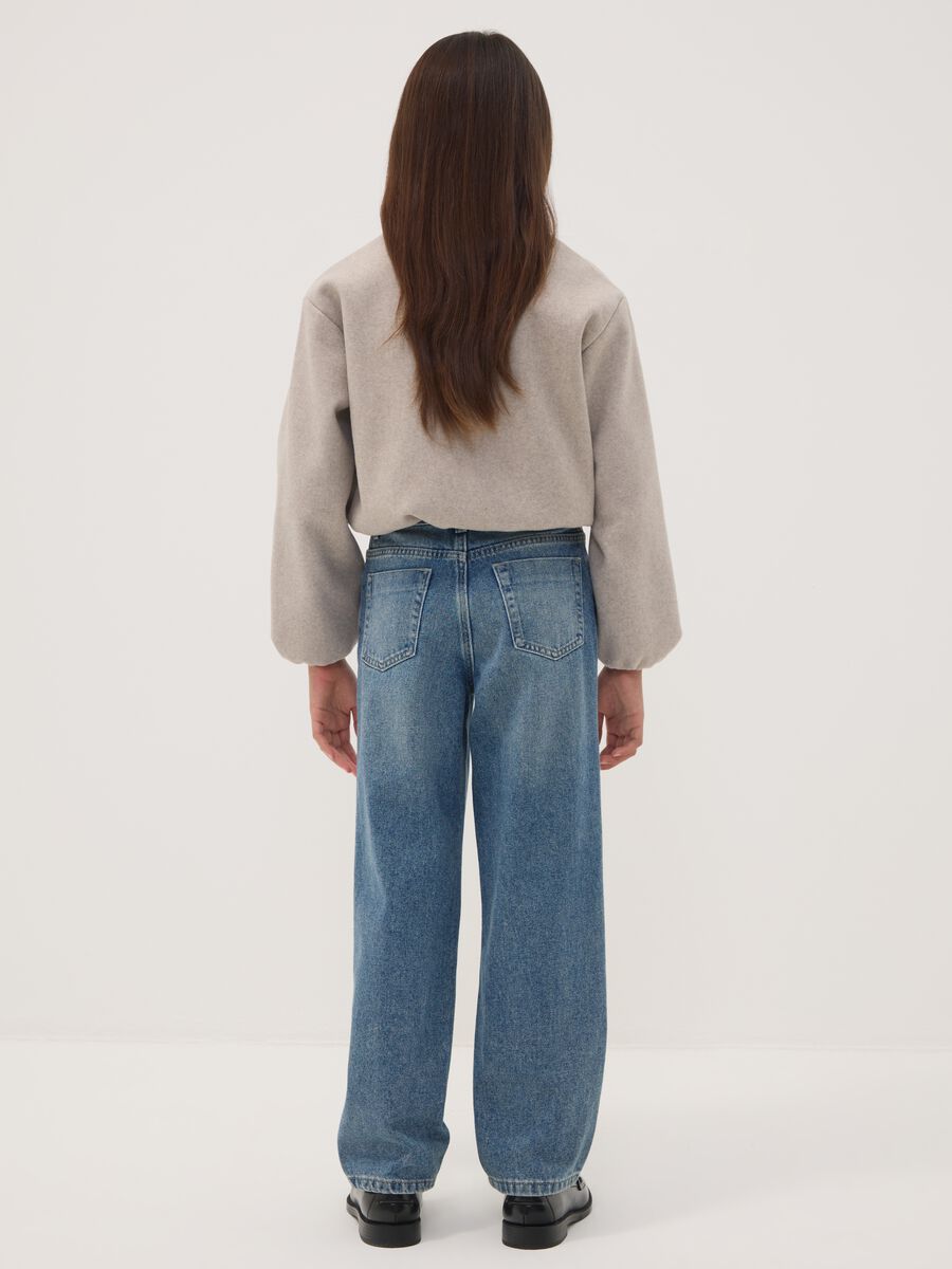 Jeans denim blu straight fit in misto cotone e viscosa per ragazza_1