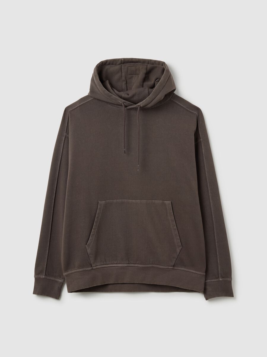 Felpa in misto cotone marrone oversize_0