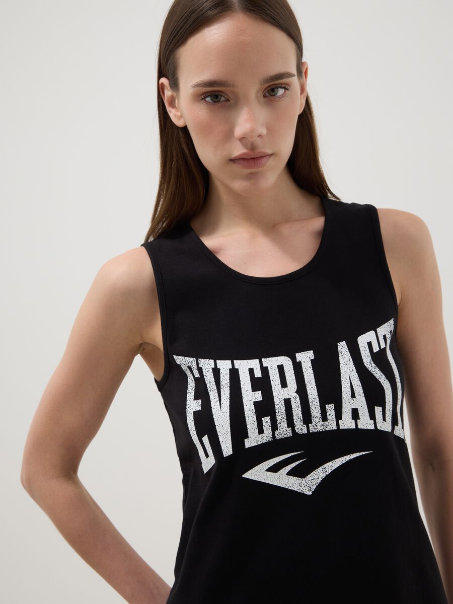 Tank top in puro cotone nero regular fit con logo Everlast_0