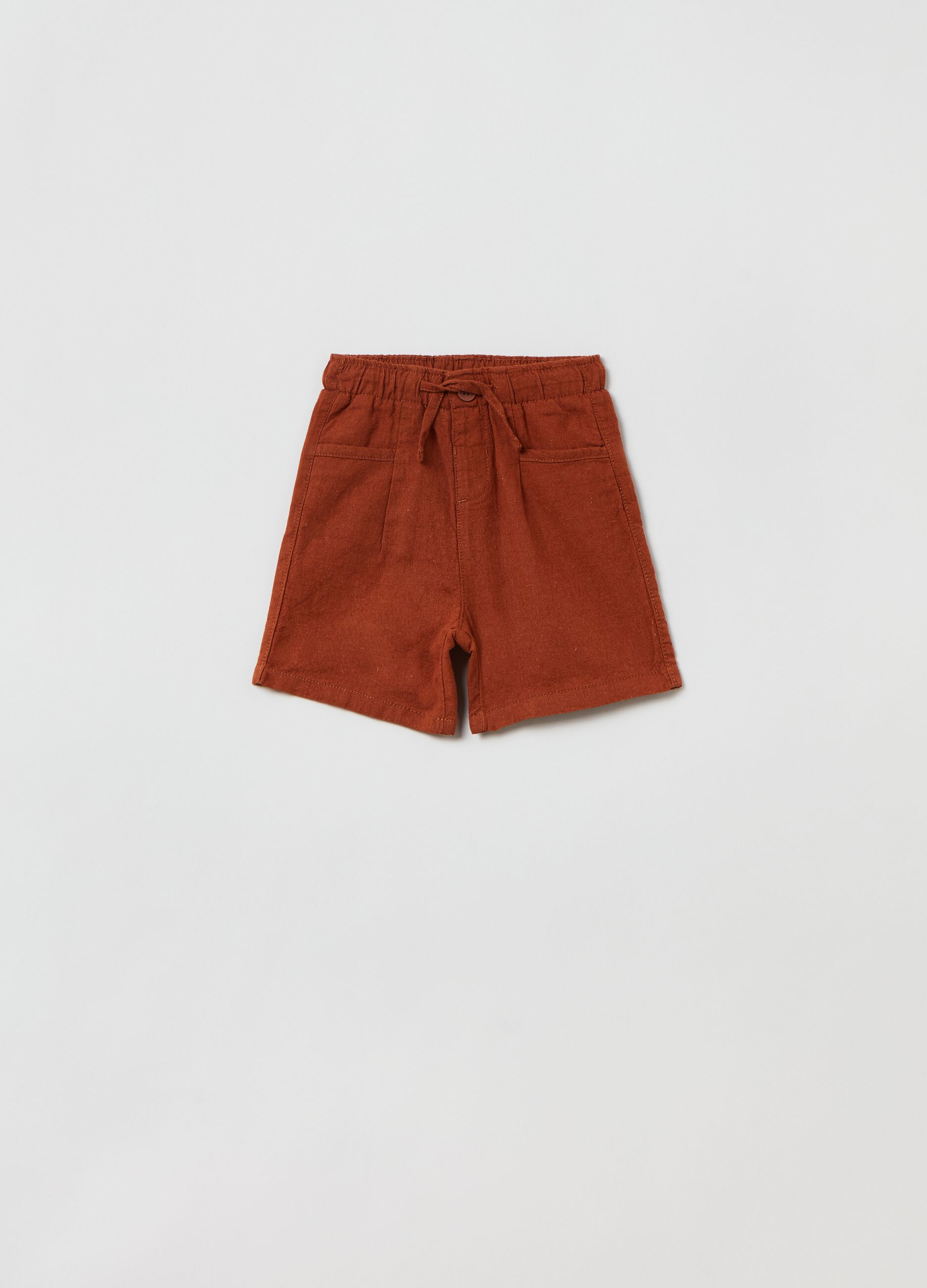 Shorts in lino e cotone con coulisse_0