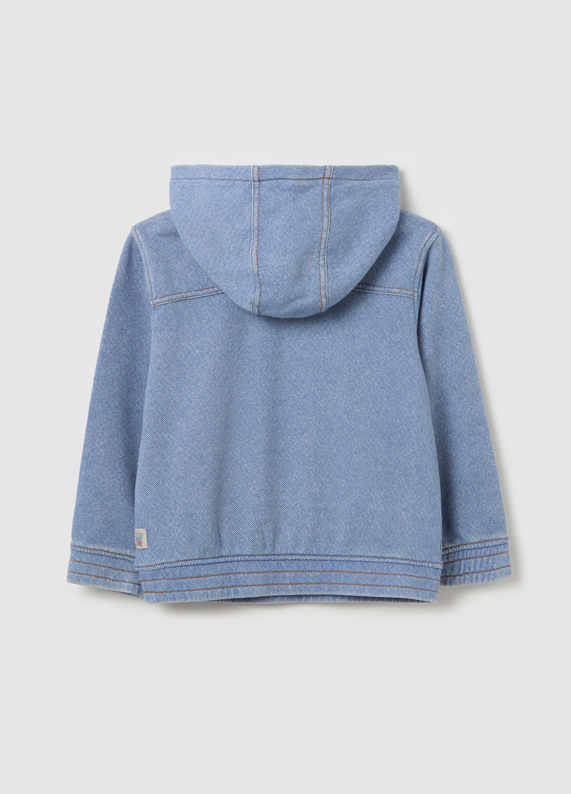 Denim-effect cotton hoodie