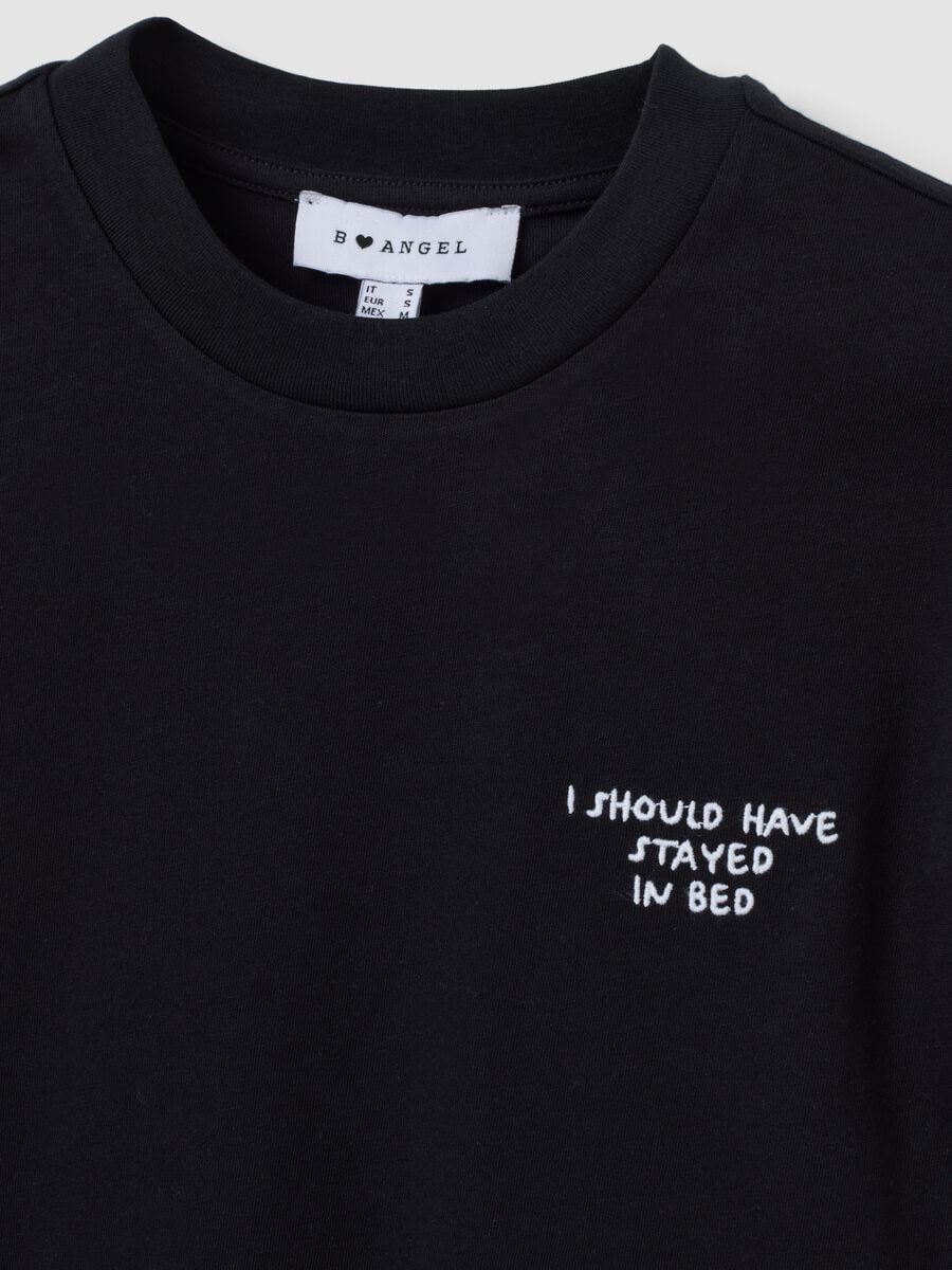Black relaxed-fit pure cotton T-shirt with embroidered slogan_6