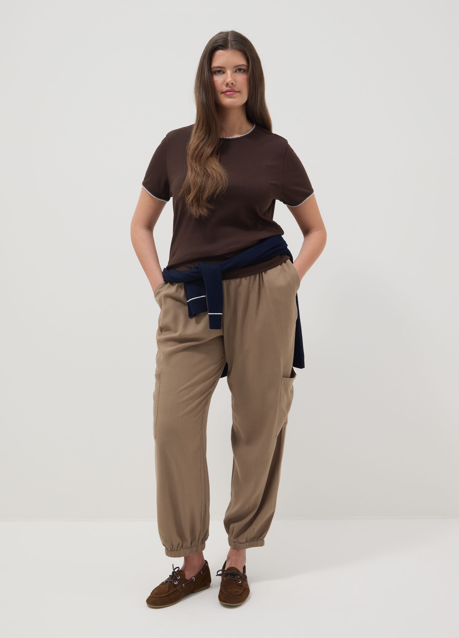 Brown pure cotton short-sleeve T-shirt, regular fit