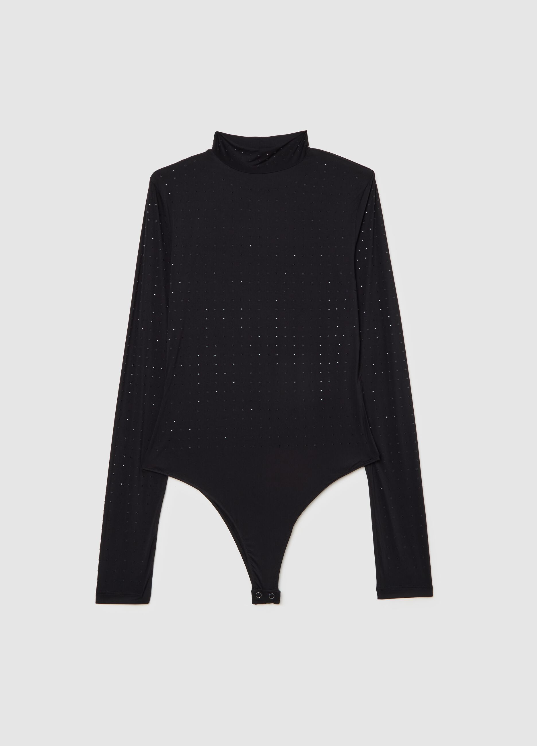 Black High-Neck Bodysuit with Glitter