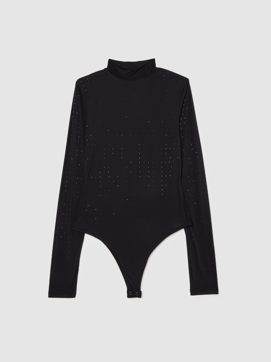 Black High-Neck Bodysuit with Glitter_0