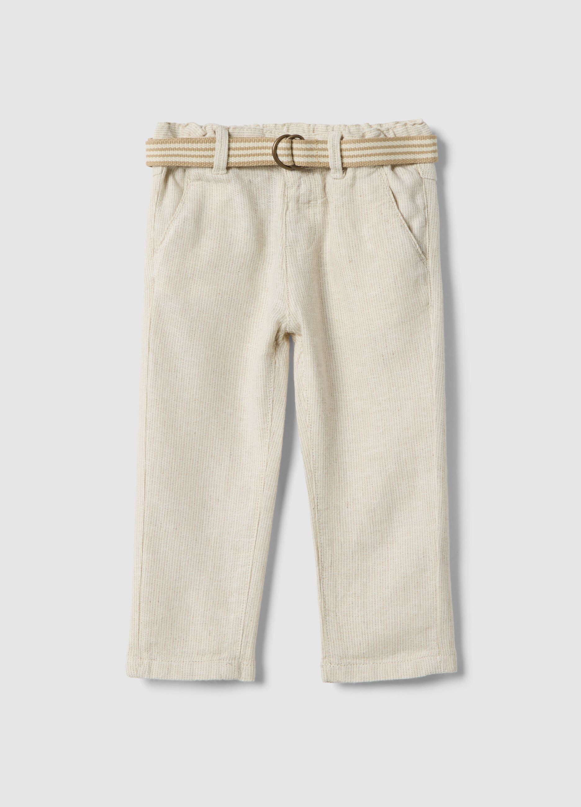 Children's beige regular fit linen-viscose blend trousers
