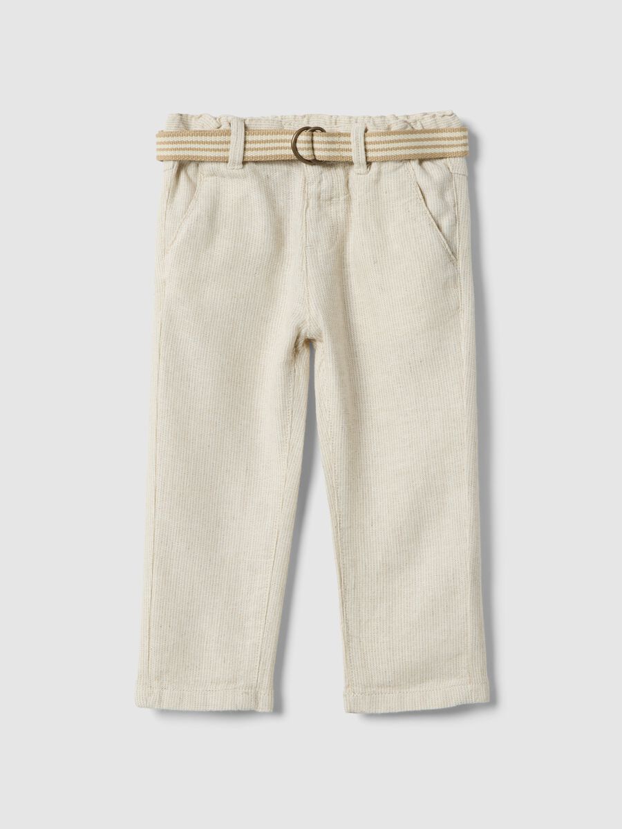 Pantaloni in misto lino e viscosa beige da bimbo regular fit_0