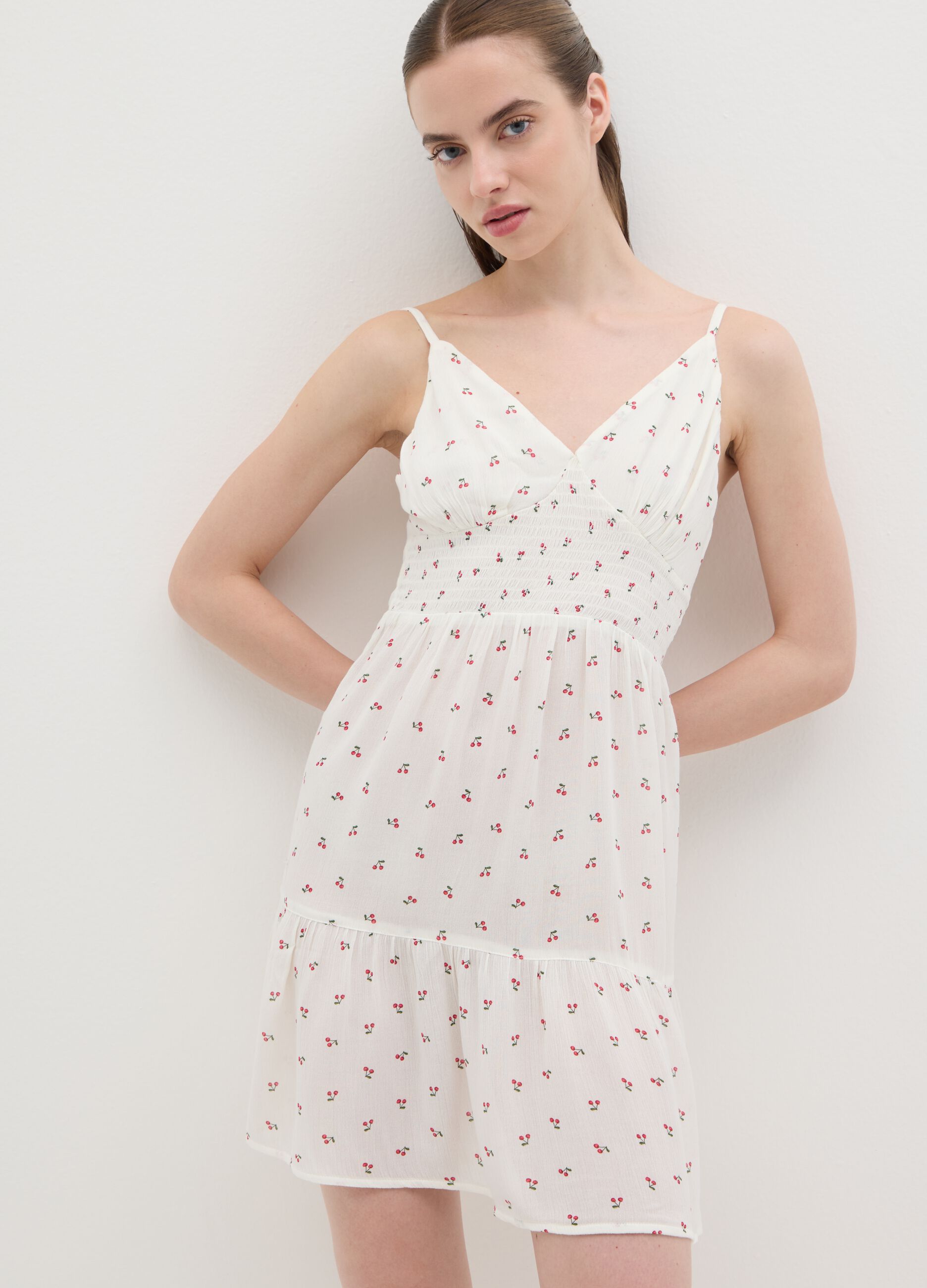 Women's summer dress in pure white viscose