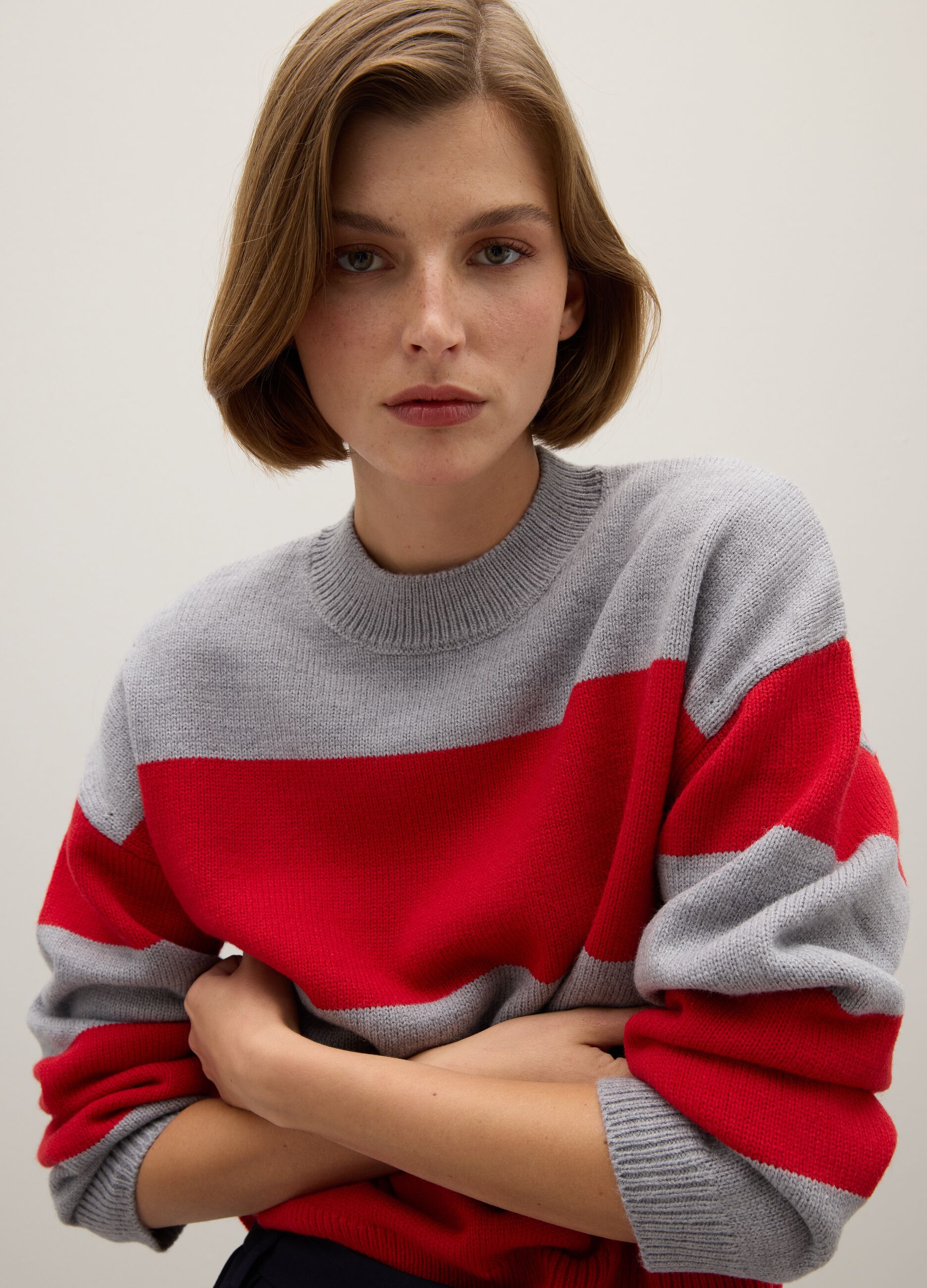 Grey and Red Striped Jumper