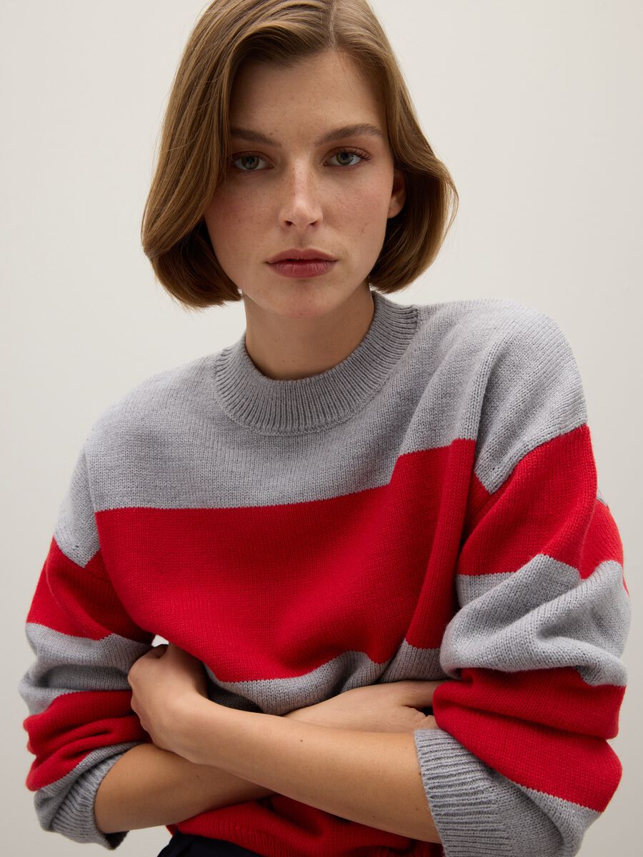 Grey and Red Striped Jumper_0