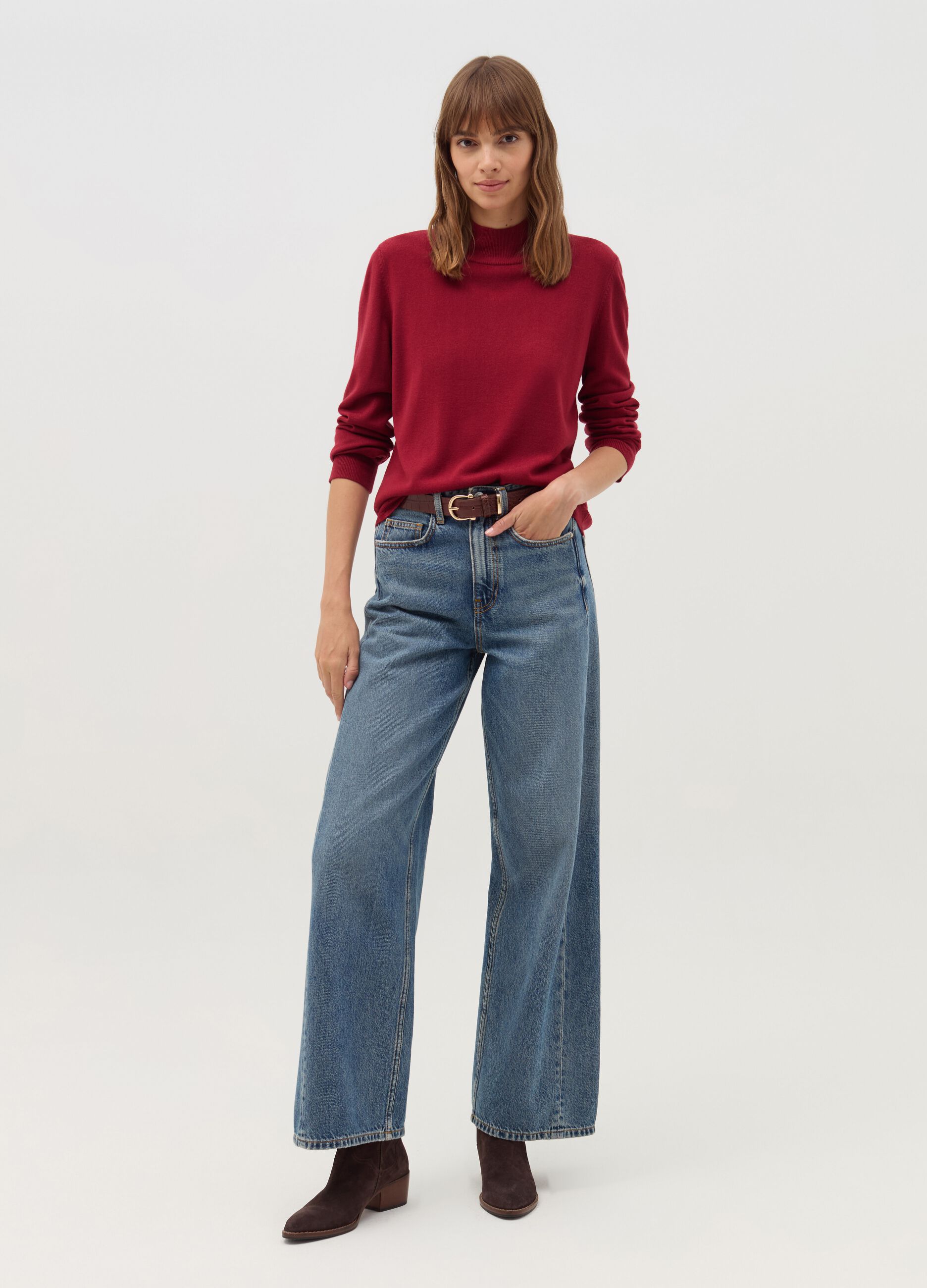 Long-sleeved top with mock neck