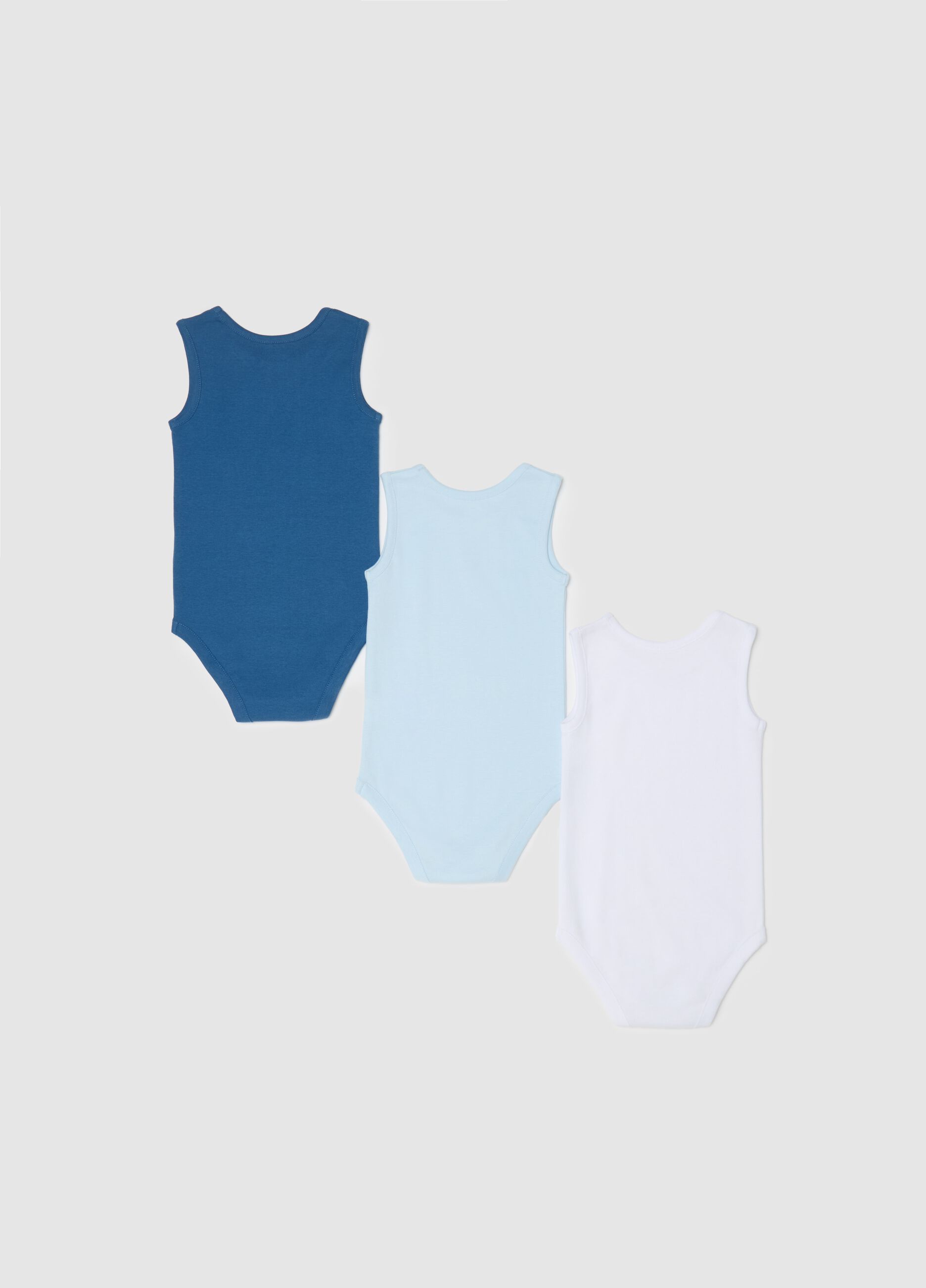 Three-pack sleeveless bodysuits in organic cotton