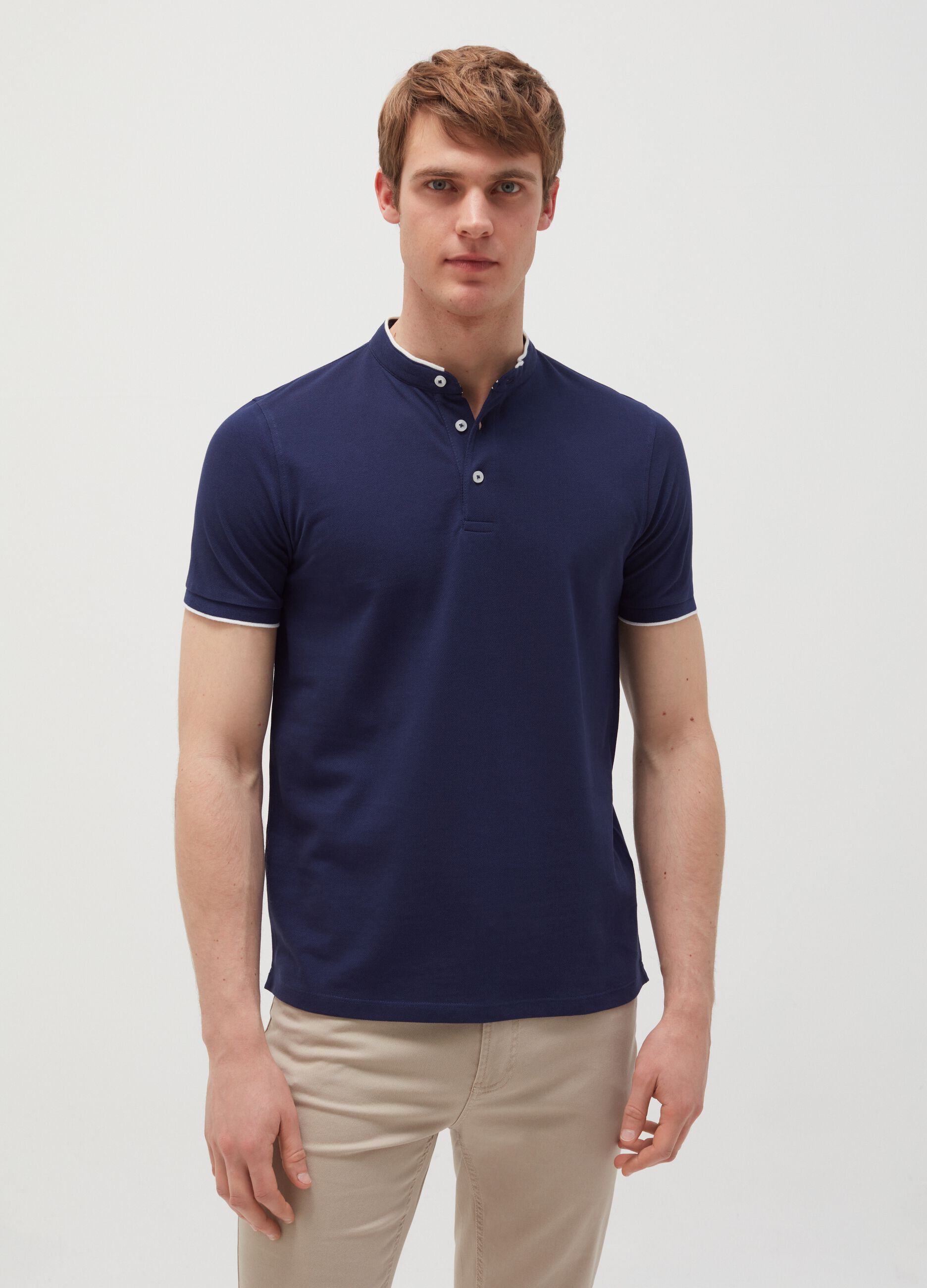Polo con colletto alla coreana Blu scuro da Uomo OVS