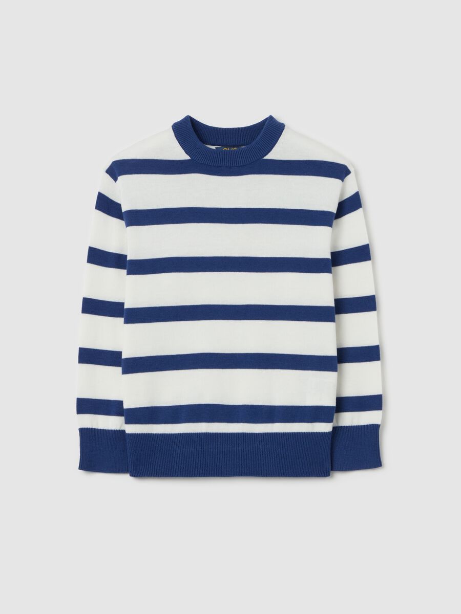 Cotton pullover with striped pattern_0