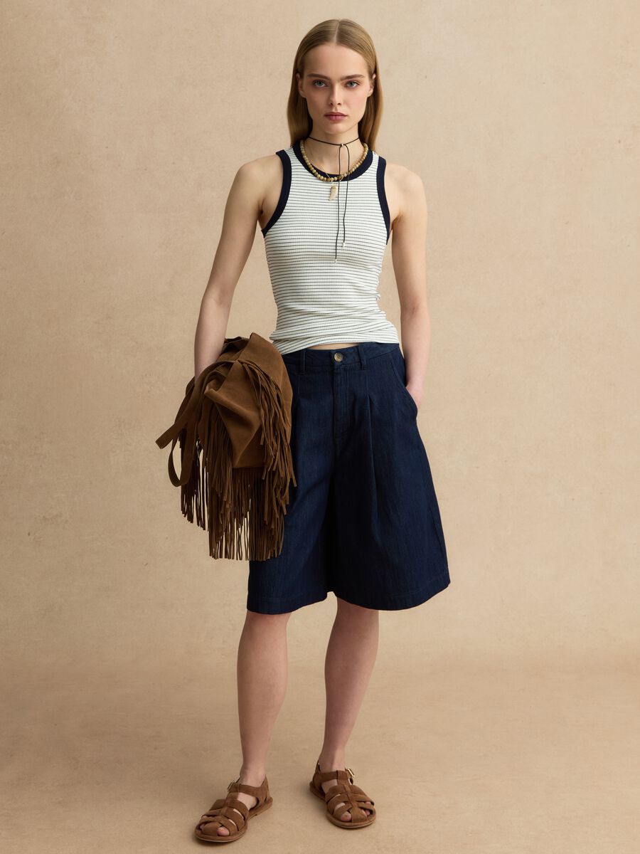 Shorts in puro cotone blu wide leg_0
