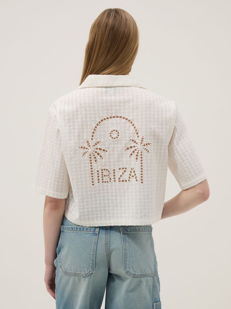 White pure cotton regular-fit shirt with check texture_3