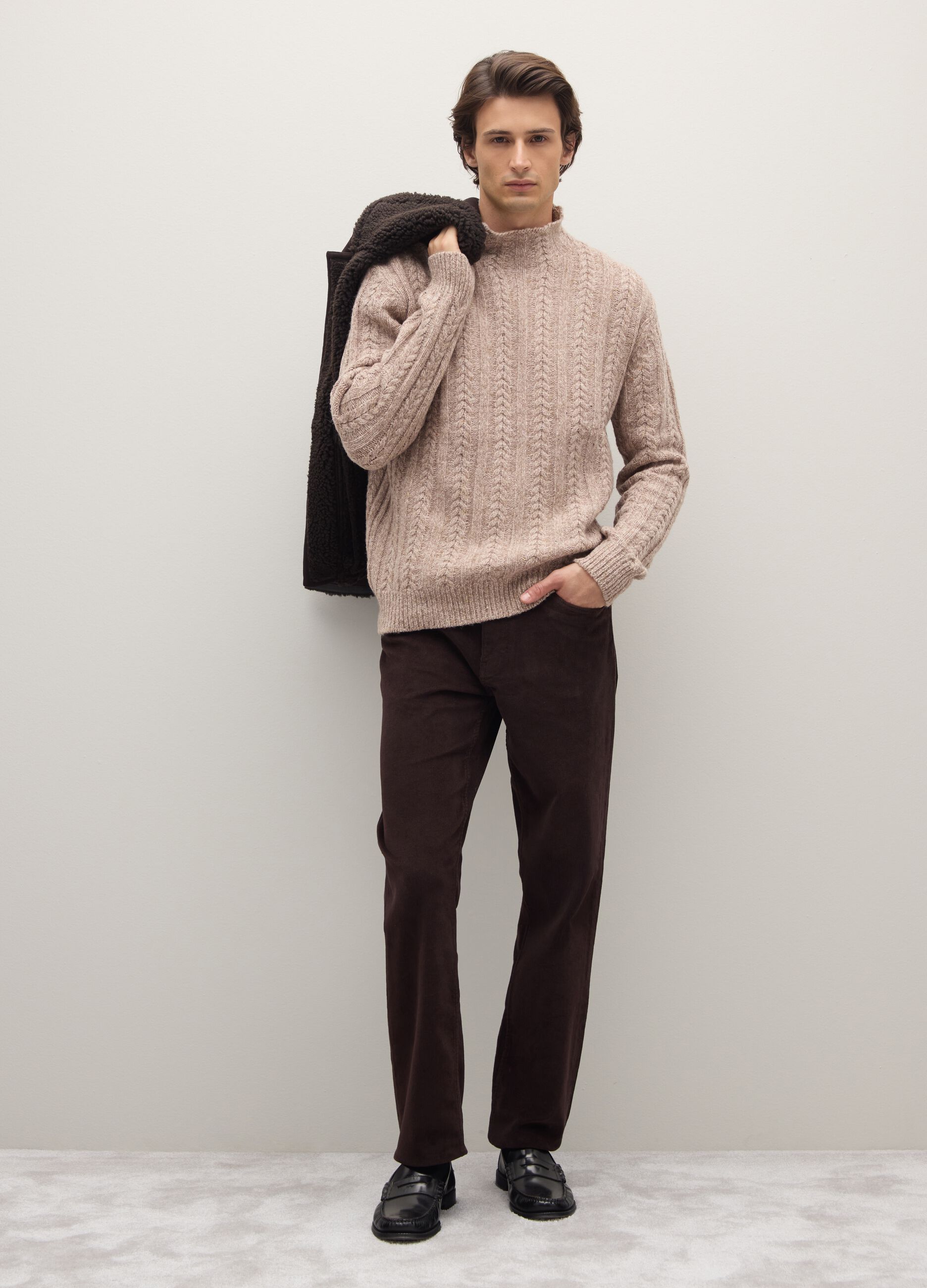 Brown stretch cotton regular fit trousers