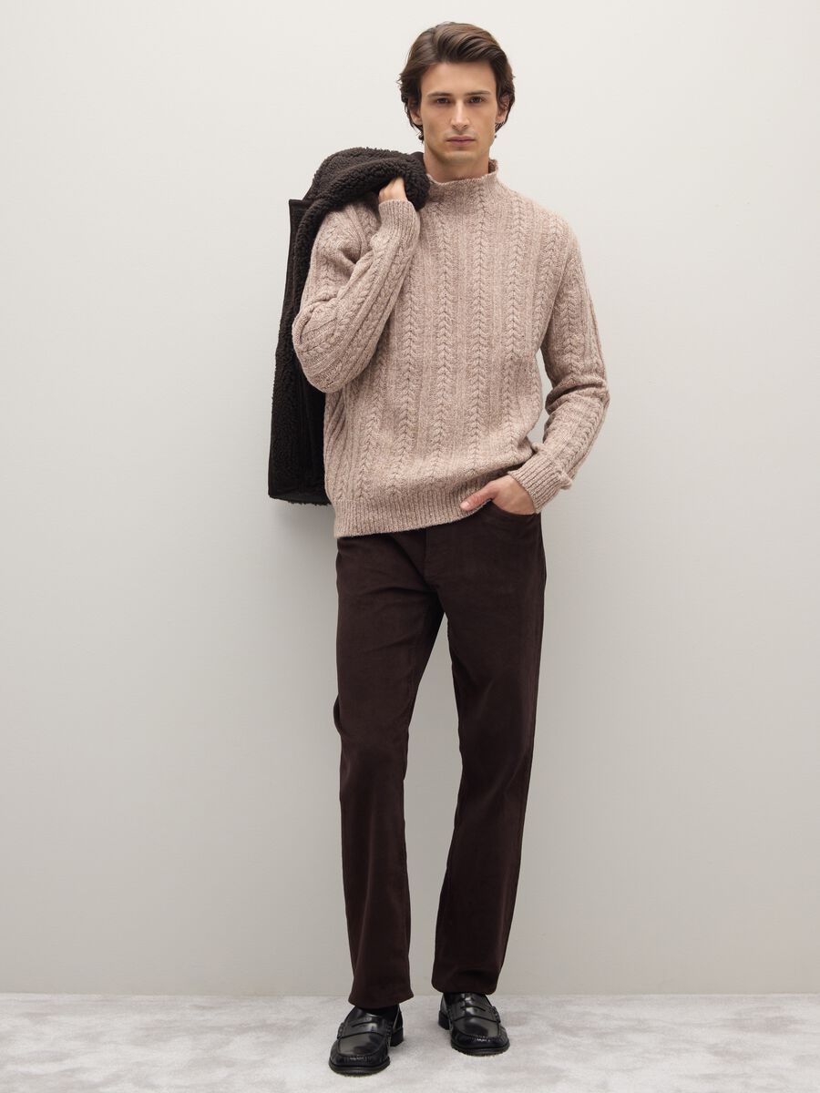 Brown stretch cotton regular fit trousers_0