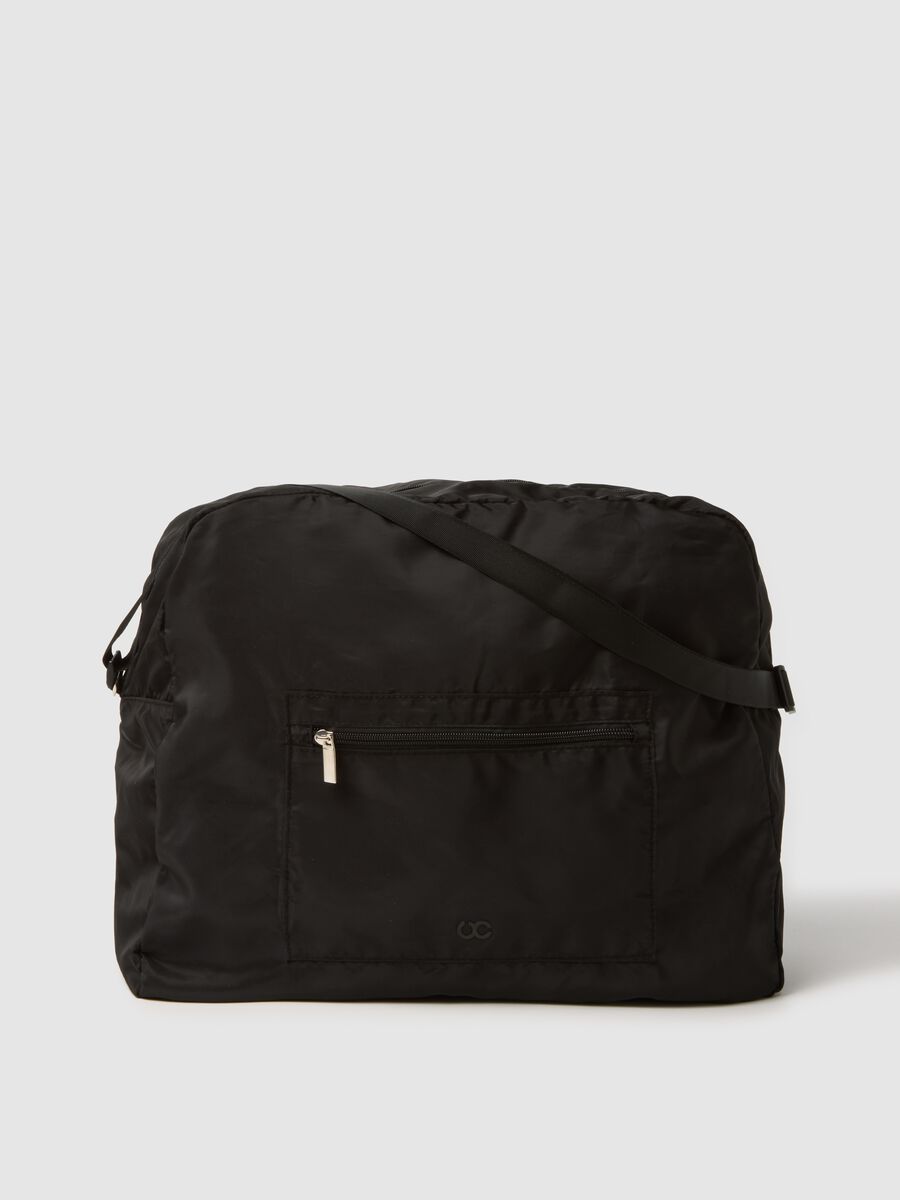 Borsa a spalla nera con tasca frontale e chiusura a zip_0