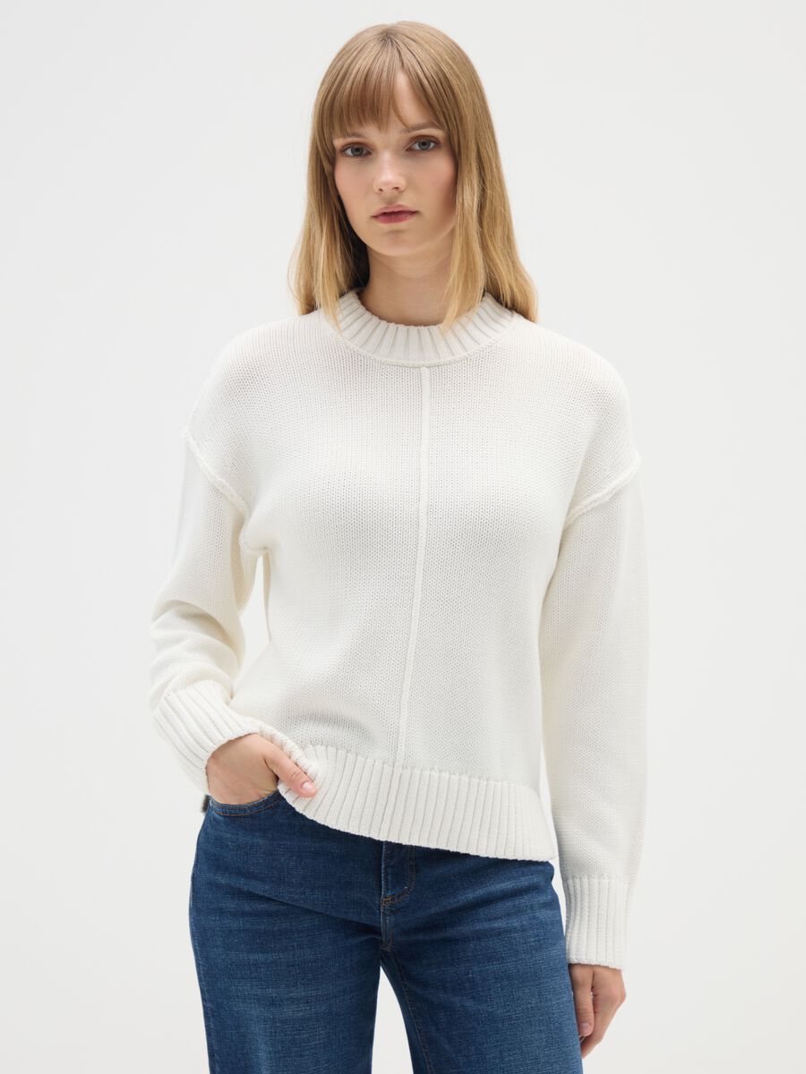 White Pure Cotton Turtleneck Sweater_0