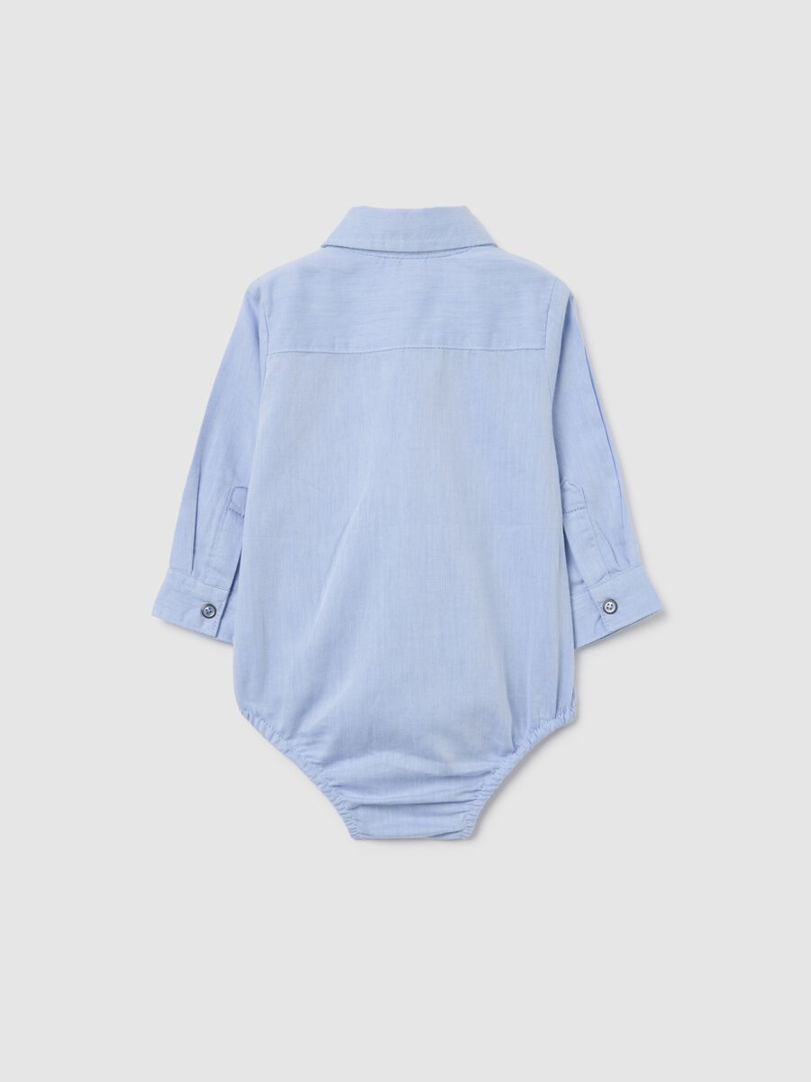 Newborn blue pure cotton bodysuit with pointed collar and long sleeves_1