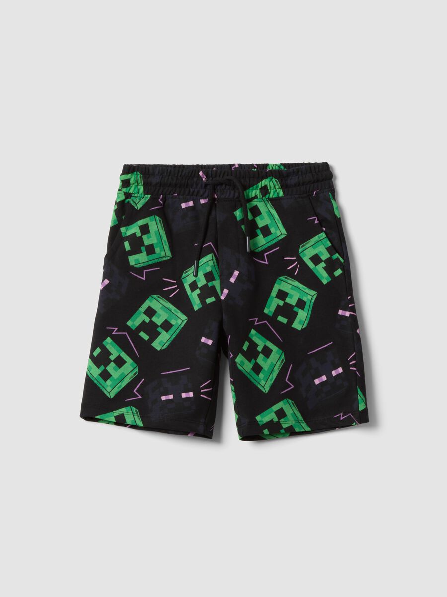 Shorts multicolor in misto cotone da bambino con stampa Minecraft_0