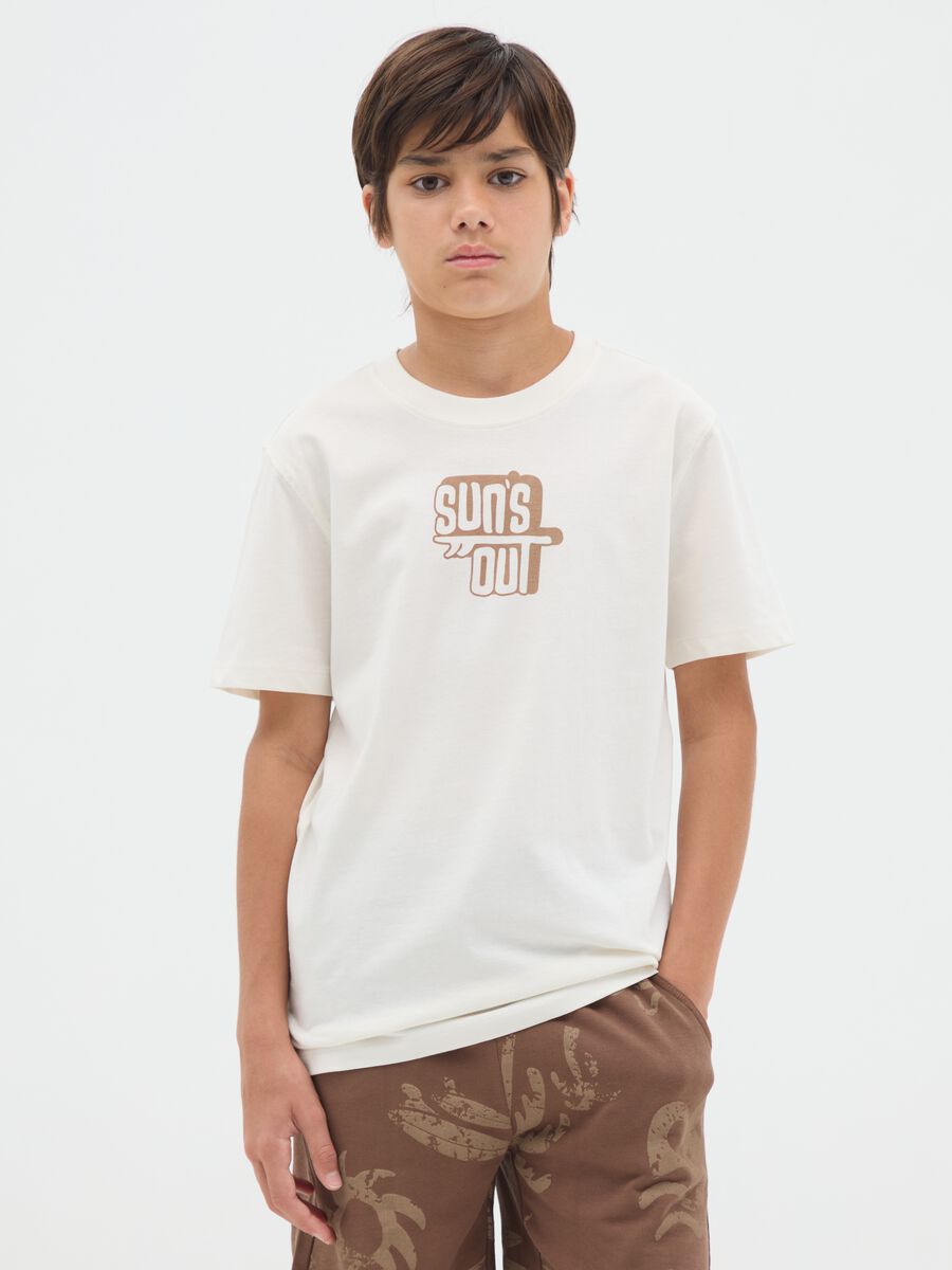 Boys' pure cotton white T-shirt regular fit with print_0