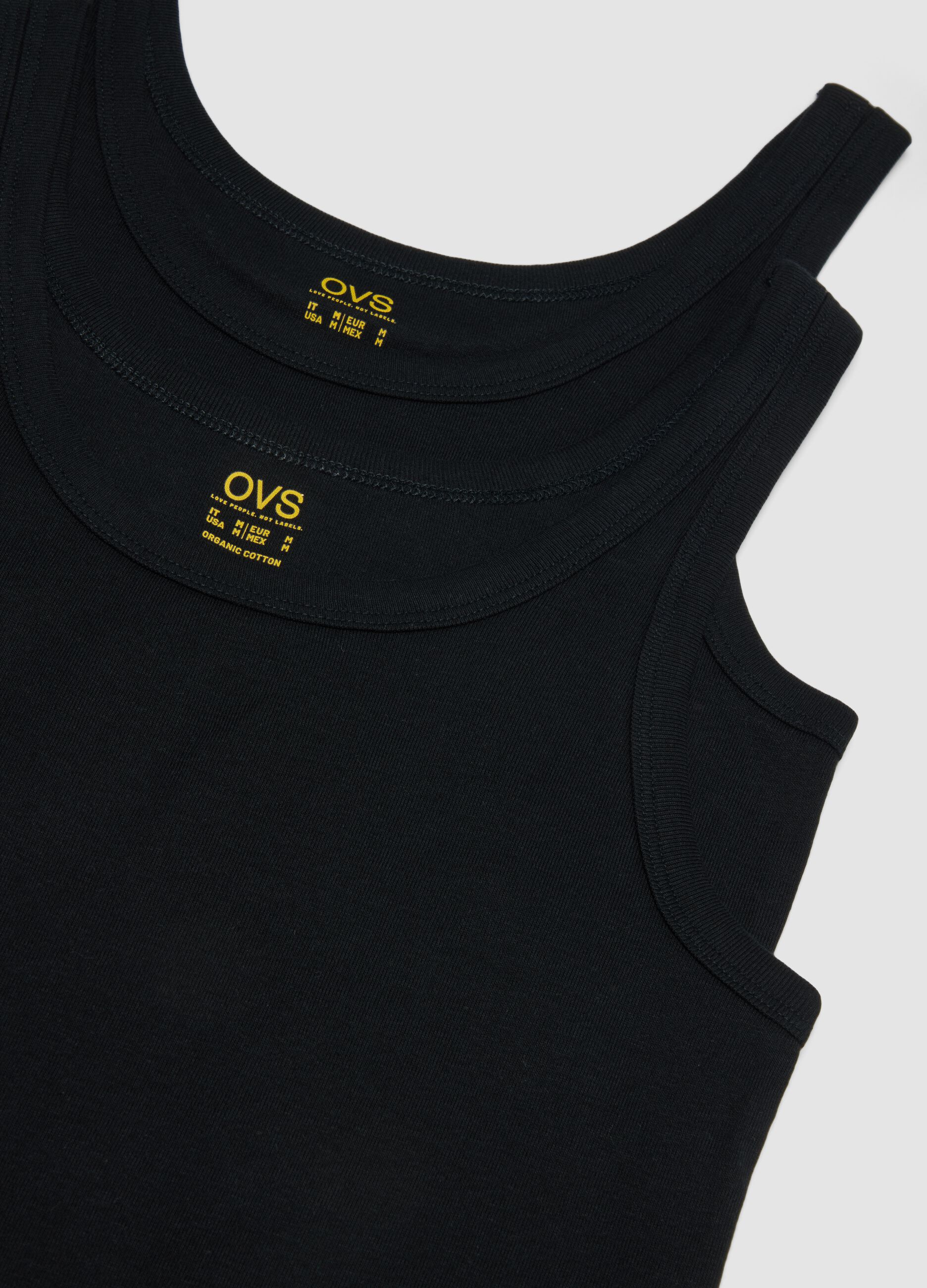 2-pack of black crew-neck vests in pure organic cotton
