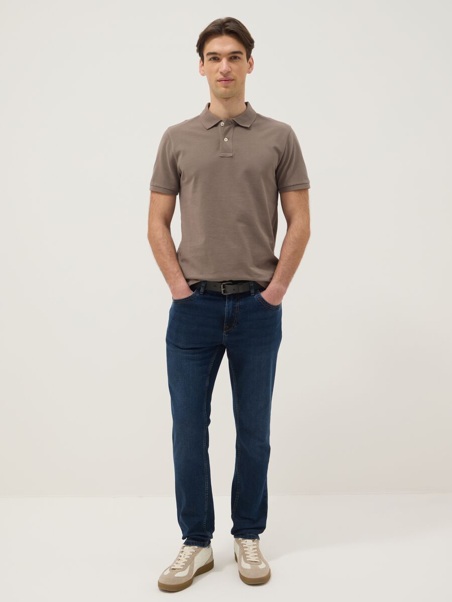 Polo in puro cotone marrone slim fit_1
