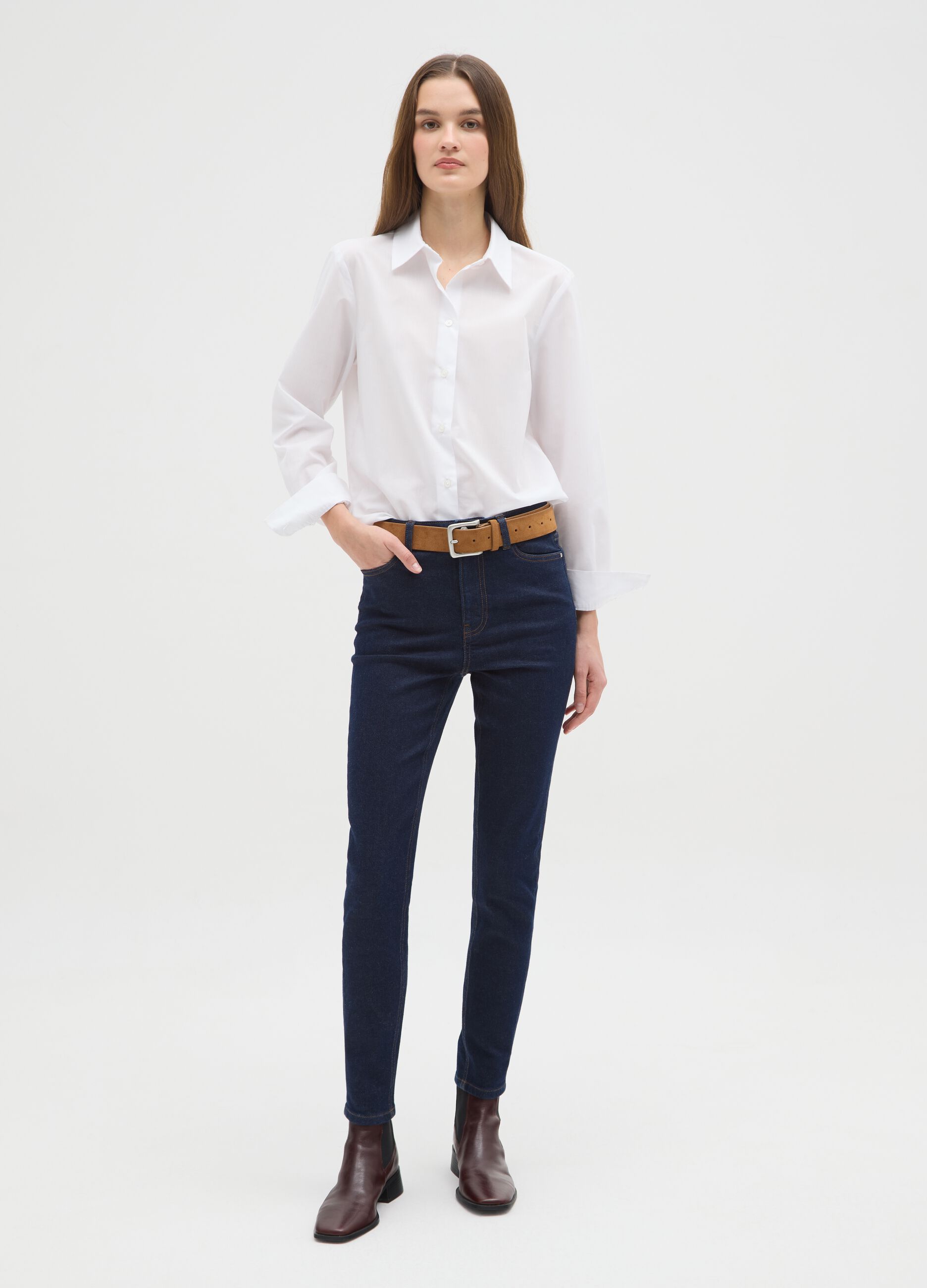 High-waisted stretch cotton blue skinny jeans