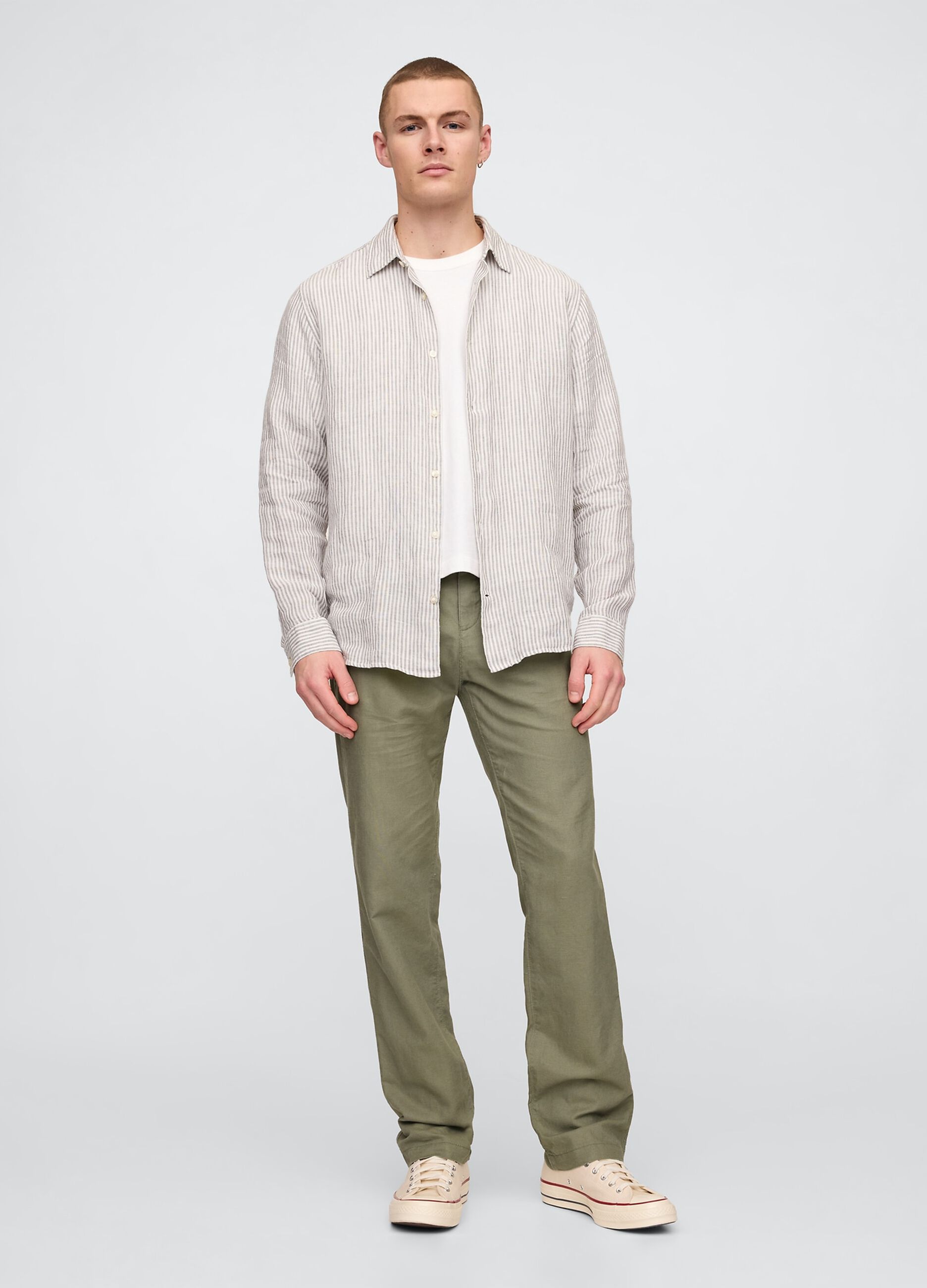 Regular Green Trousers in Linen and Cotton