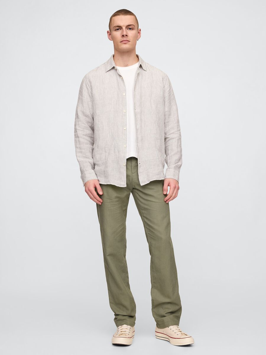Regular Green Trousers in Linen and Cotton_0