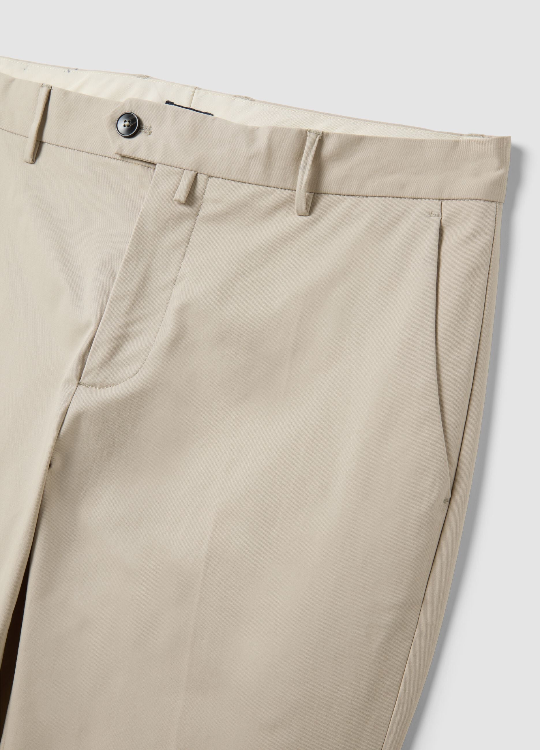 Beige regular-fit stretch cotton twill chino trousers