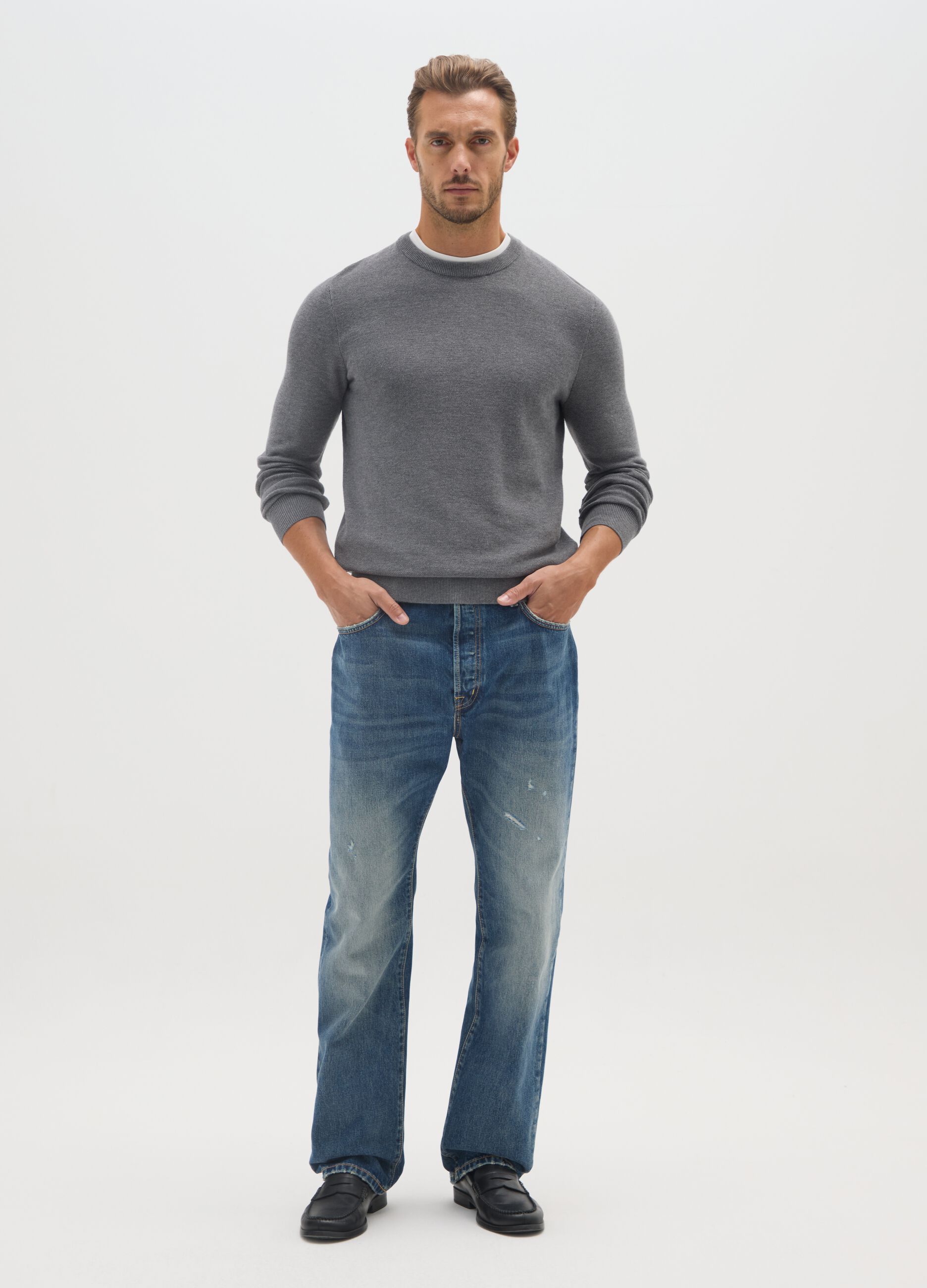 Regular Fit Grey Cotton Blend Jumper