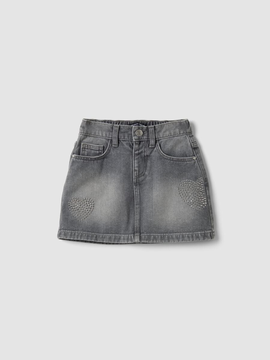 Grey pure cotton skirt with heart rhinestones for girls_0