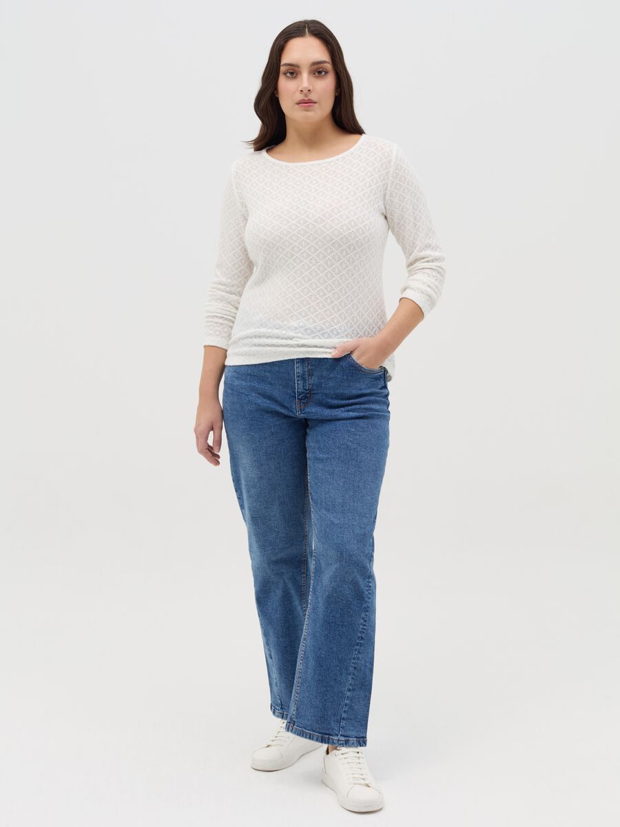 Curvy long-sleeved T-shirt with lace weave_1