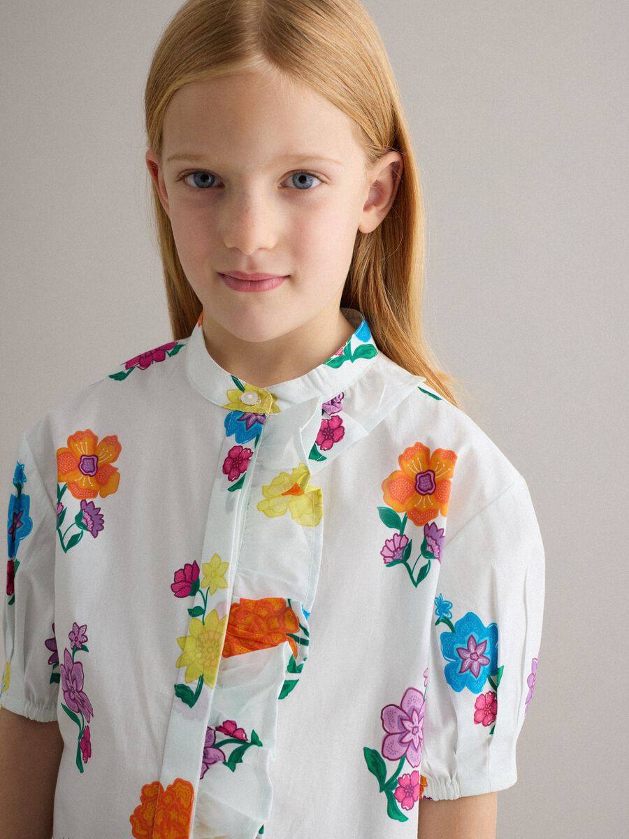 Camicia in puro cotone multicolor da bambina regular fit con fiori_2