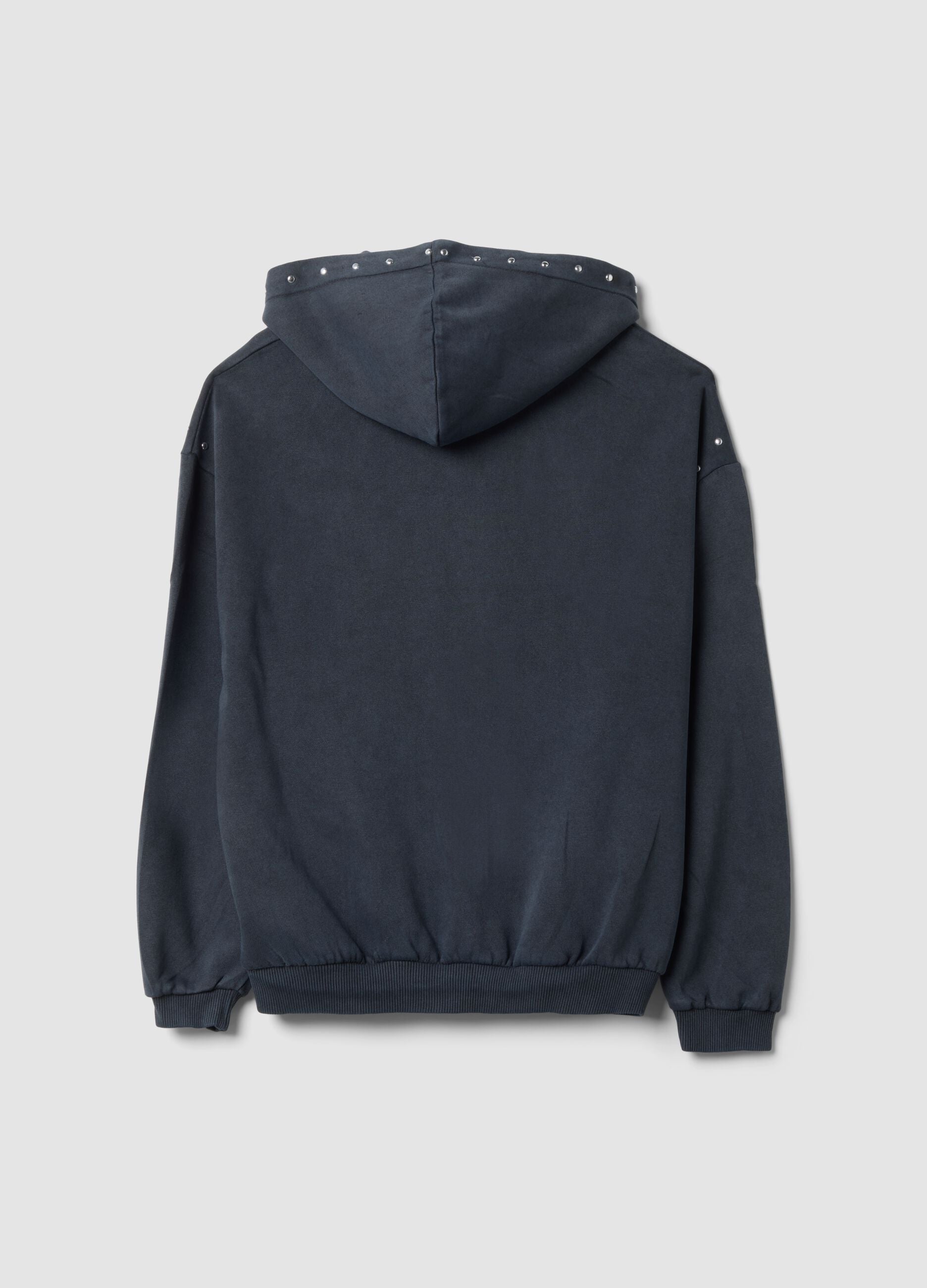 Hoodie grigia in misto cotone con strass relaxed fit