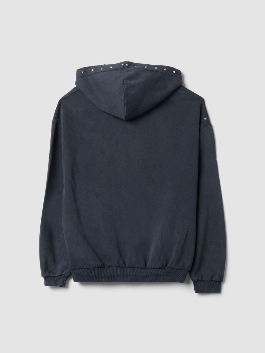 Hoodie grigia in misto cotone con strass relaxed fit_2