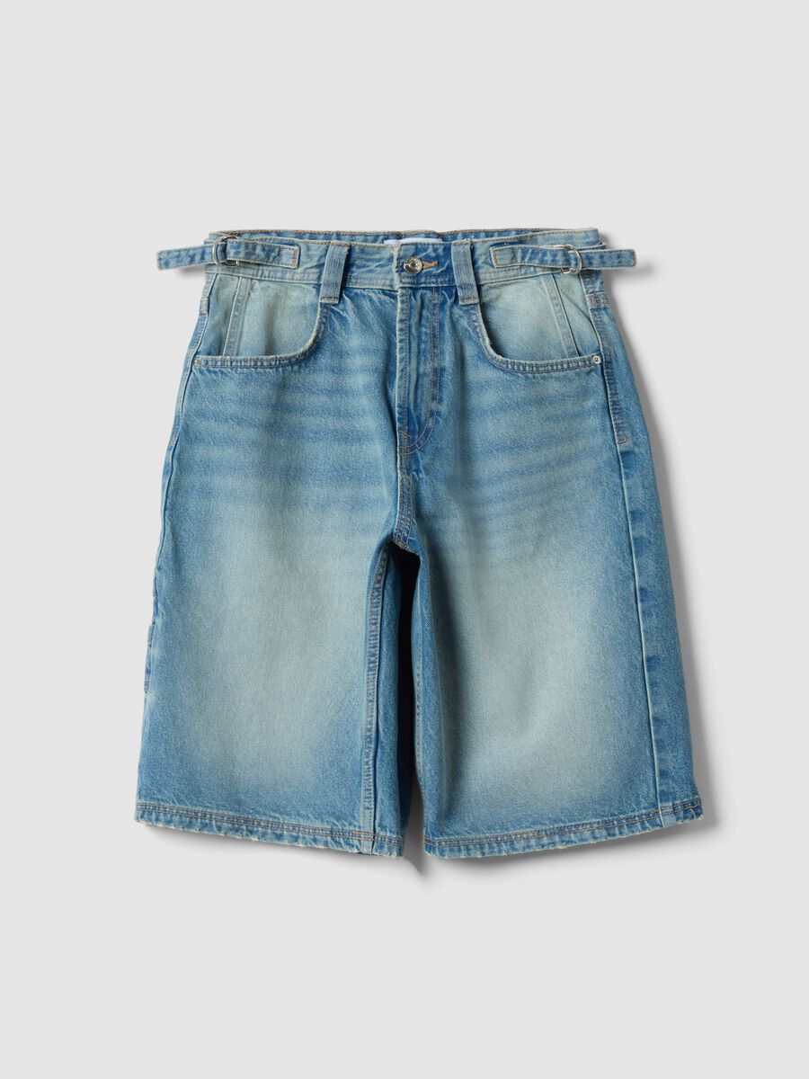 Light blue pure cotton denim Bermuda shorts, baggy fit_4