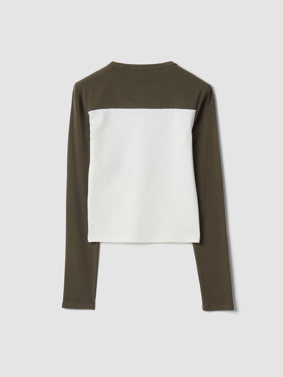 Brown and white stretch cotton T-shirt with front print_2