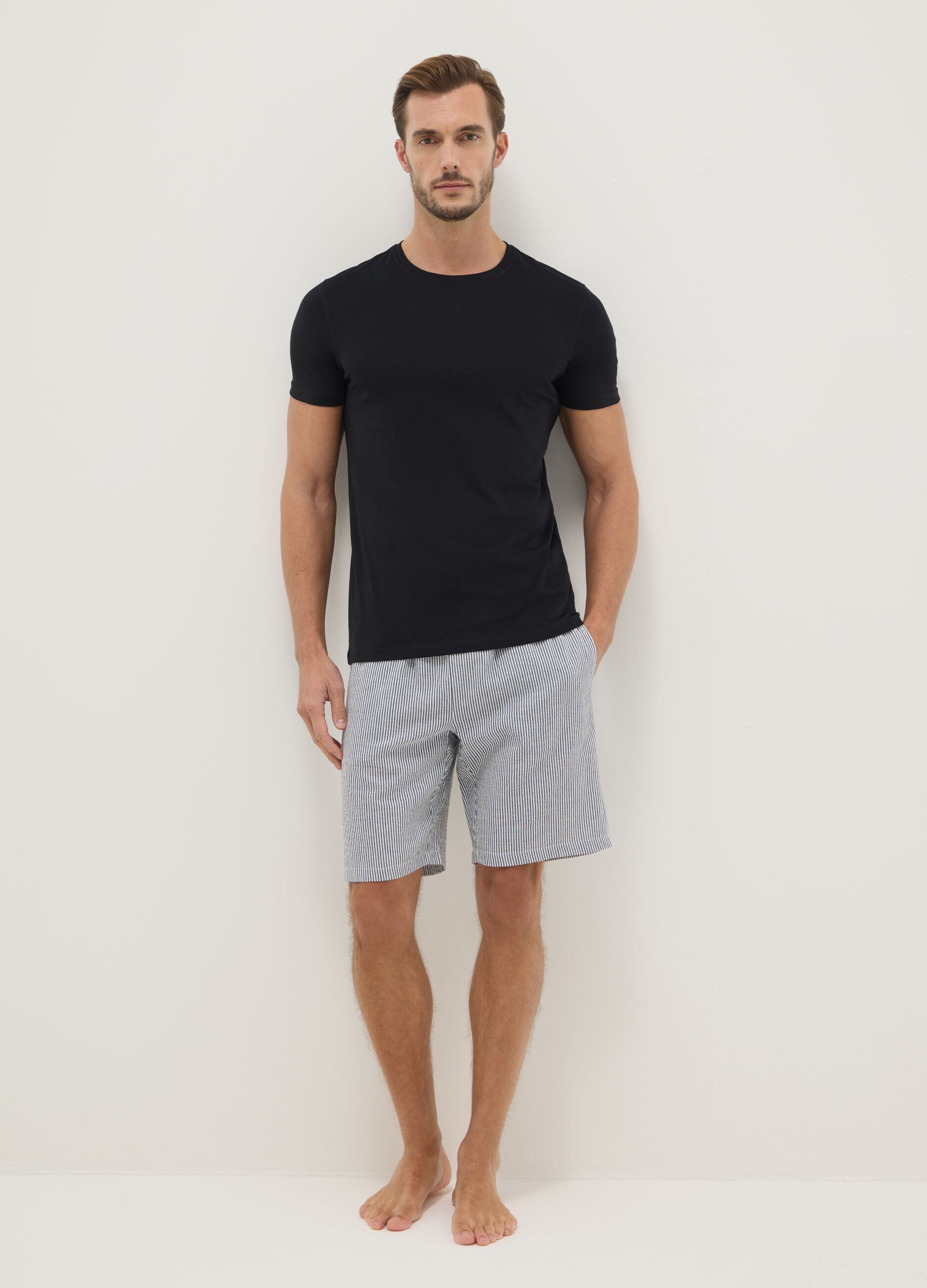 Pure cotton multicoloured striped pyjama shorts, regular fit