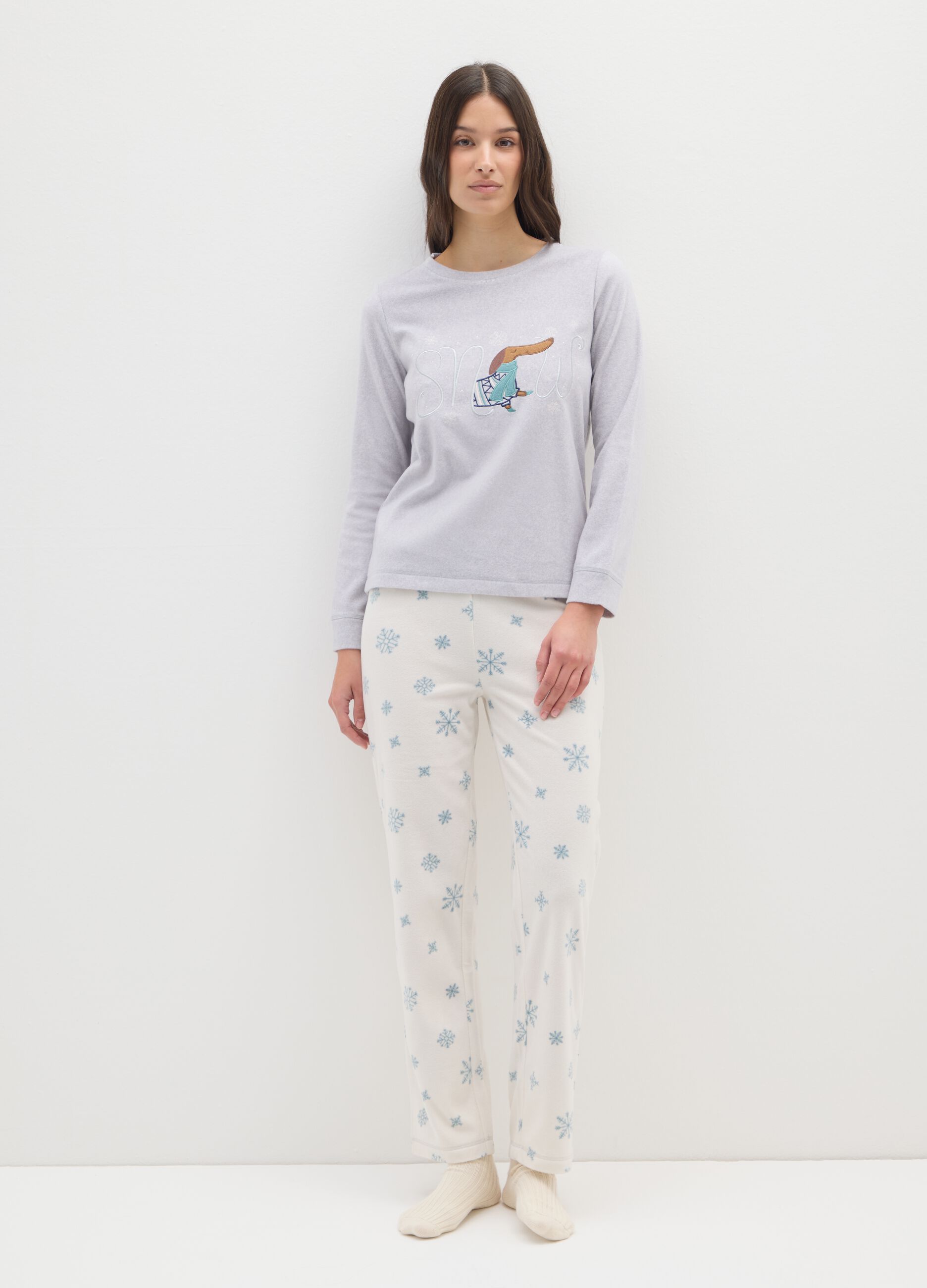 Multicolour fleece blend regular fit pyjamas