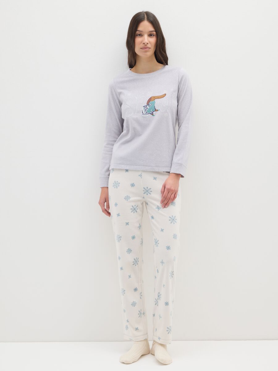 Multicolour fleece blend regular fit pyjamas_0