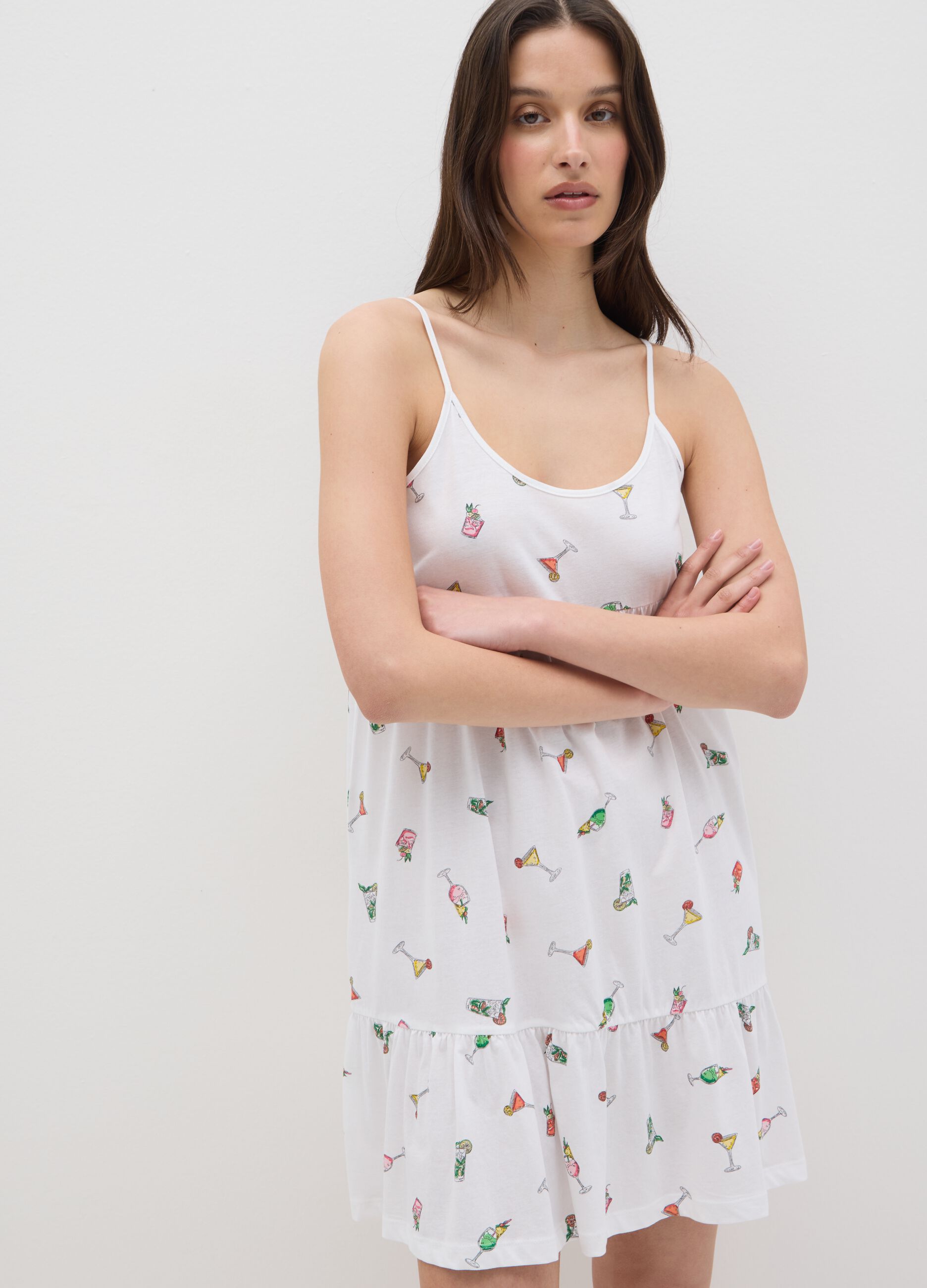Camicia da notte da donna in puro cotone bianco