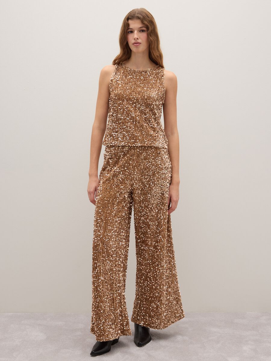 Beige regular fit tank top with sequins_2