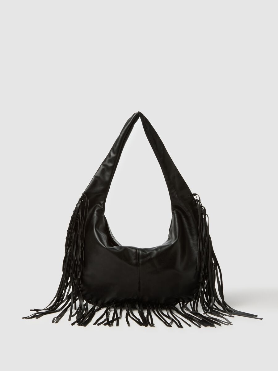 Black Shoulder Bag with Fringes_0