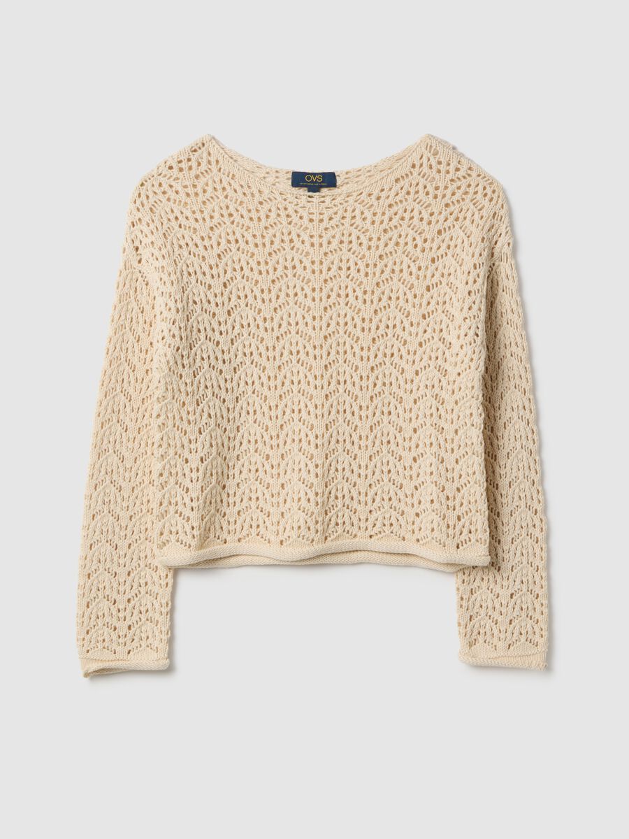Beige pure cotton jumper regular fit with perforated design_4